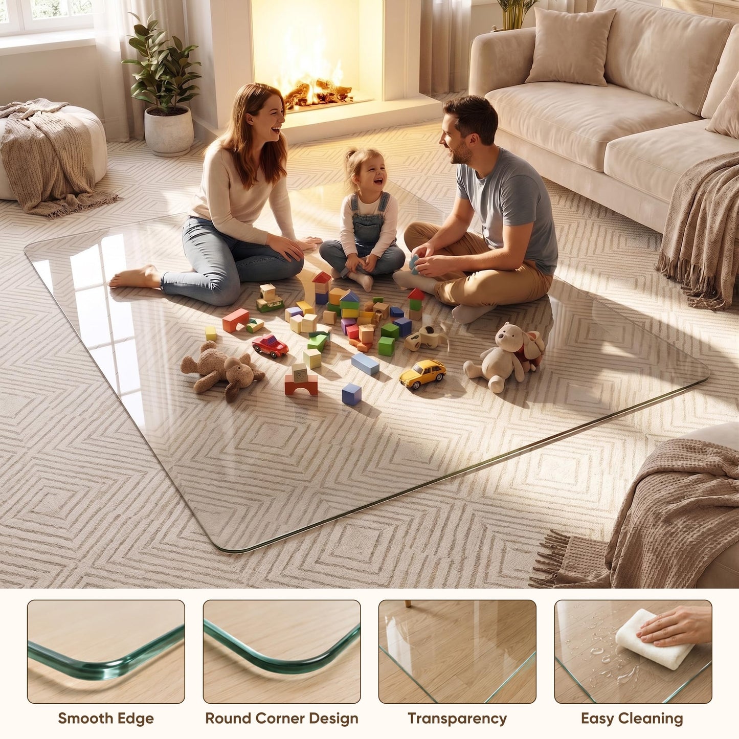 Antok Tempered Glass Chair Mat, 32"x48" Office Chair Mat for Carpet & Hardwood Floors, Heavy Duty 0.2" Desk Chair Mat for Smooth Rolling at Home or Office