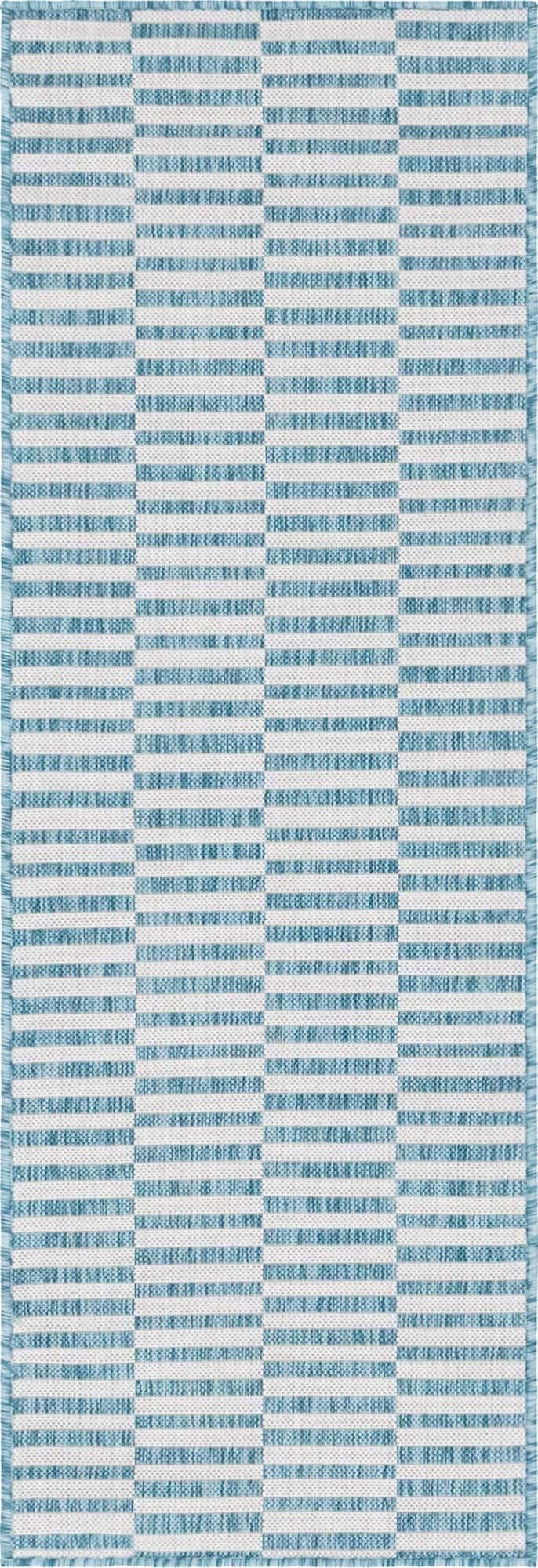 Unique Loom Outdoor Striped Collection Area Rug - Striped (2' x 6' 1" Runner, Light Aqua/Ivory)