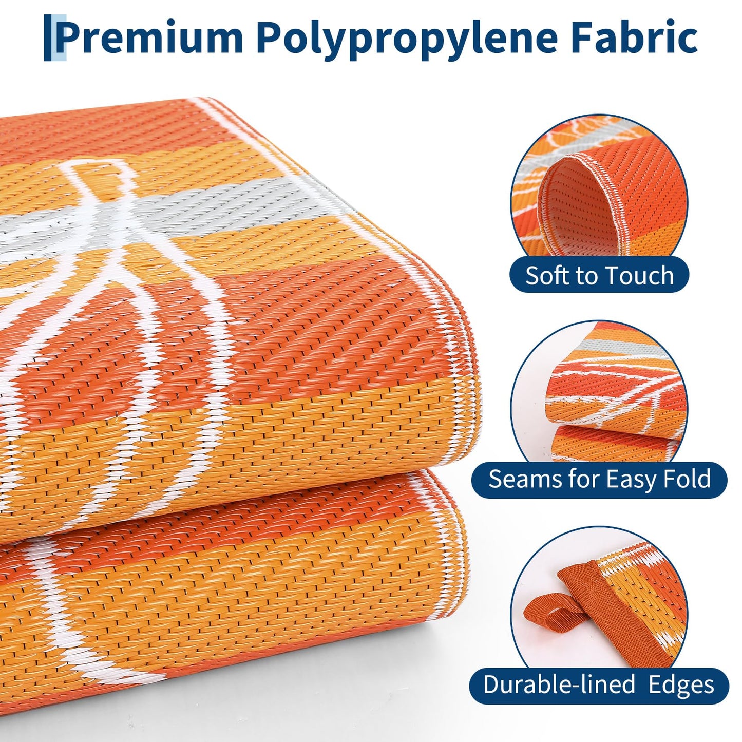 Garvee 8x10 Outdoor Waterproof Rug, Floral Outdoor Area Rug,Reversible Plastic Straw Patio Rug, Portable Camping Mat for RV, Picnic, Beach, Balcony, Garden & Camping Orange