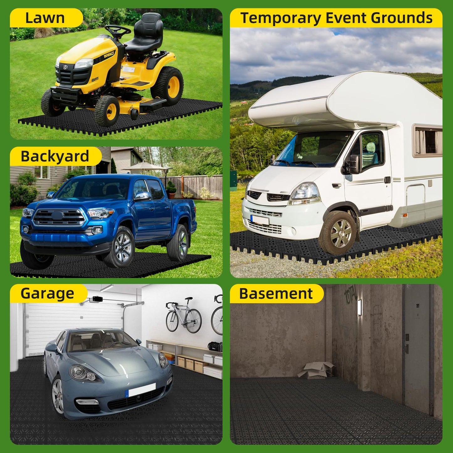 15 Pcs 15.7" x 15.7" Heavy Duty Ground Protection Mats, Interlocking Non-Slip Floor Mat, Heavyweight Gravel Grid Drive on Lawn, 6613 lb Load Permeable Paver for Parking, Outdoor Event Flooring, Black
