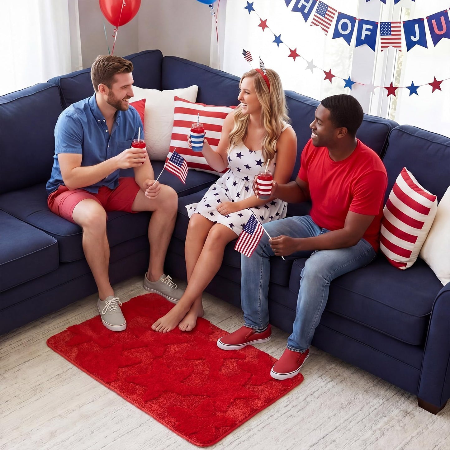 Capoda 1 Pcs Patriotic Bathroom Rug 20 x 30 Inch 4th of July Star Bath Mat Non-Slip Soft Microfiber 4th of July Shower Rug for Independence Day Home Kitchen Bathroom Entrance Decor(Star, Red)