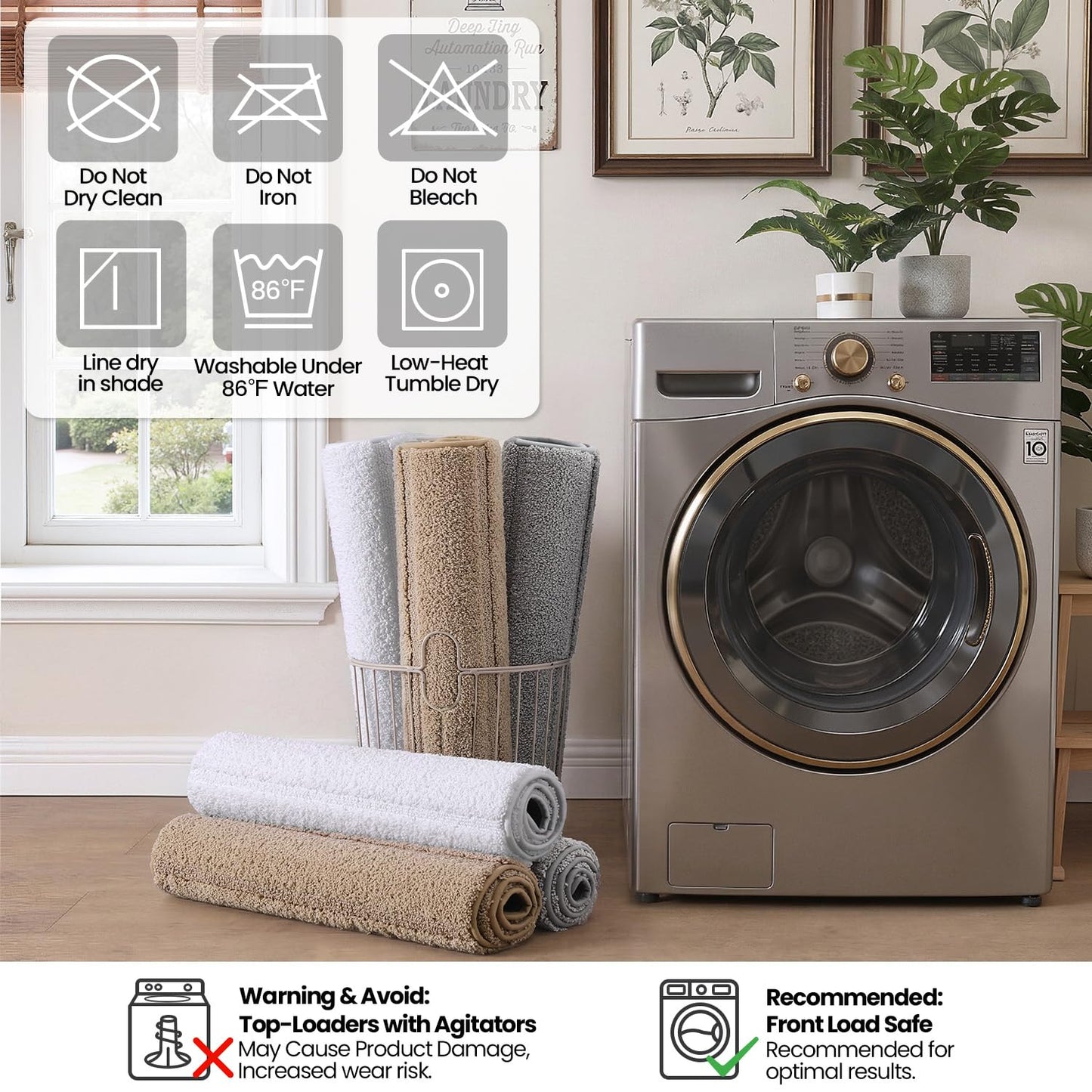 DEXI Bathroom Rugs 24x36, Machine Washable Non Slip Bath Mat, Soft Microfiber Absorbent Quick Dry Bath Rugs for Shower Floor, Sink, Tub, White