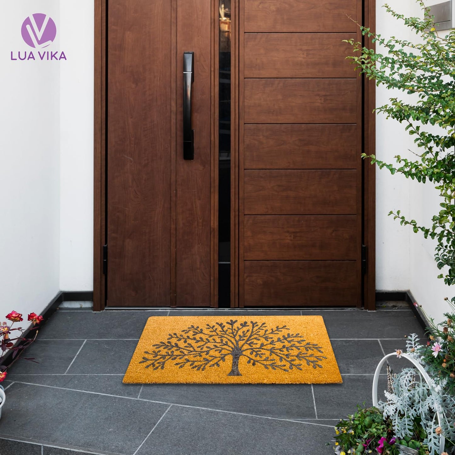 LUA VIKA Coir Doormat, 16''x27.5'', Tree of Life, Outdoor Indoor Welcome Mat for Home Entrance