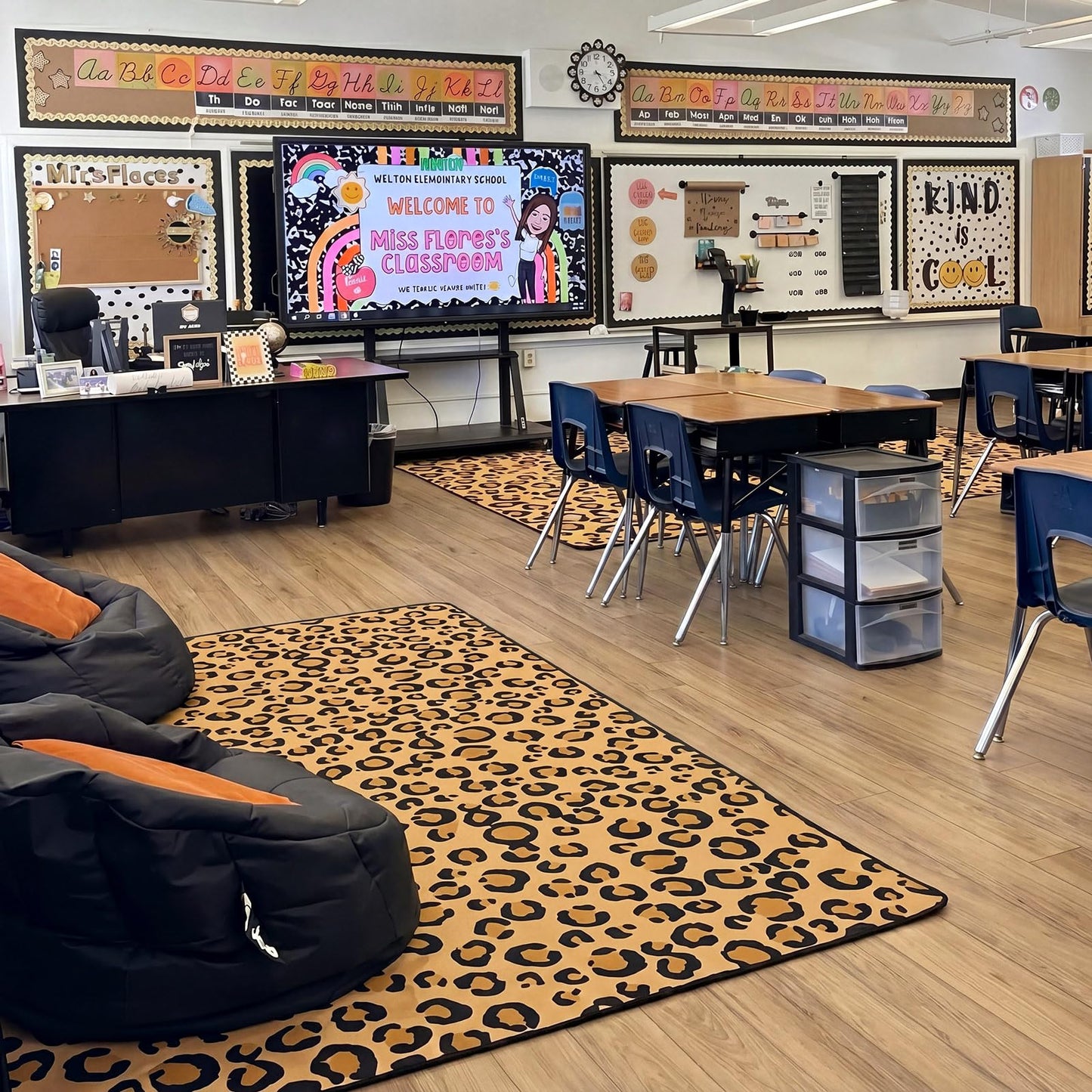 Klyyo Clyro Cheetah Classroom Carpets Leopard Playmat Rugs 5x7.6, Cheetah Pattern Area Carpet, Non-Slip Soft Plush Floor Mat for Bedroom Playroom Dining Room Laundry Room Kitchen Office Home