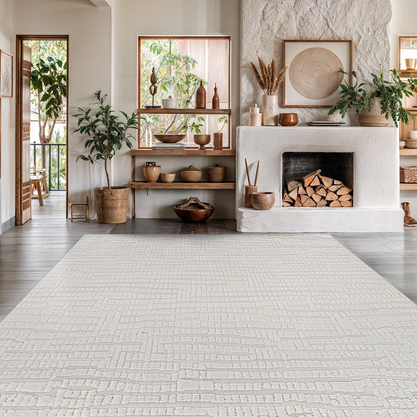 Luul Home Modern Micro Loop Indoor Area Rugs for Living Room Bedroom Kitchen Geometric Pebble White 8x10 Luxury Durable Low and High Pile Non-Shedding Stain Resistant Soft Area Carpet 8 x 10