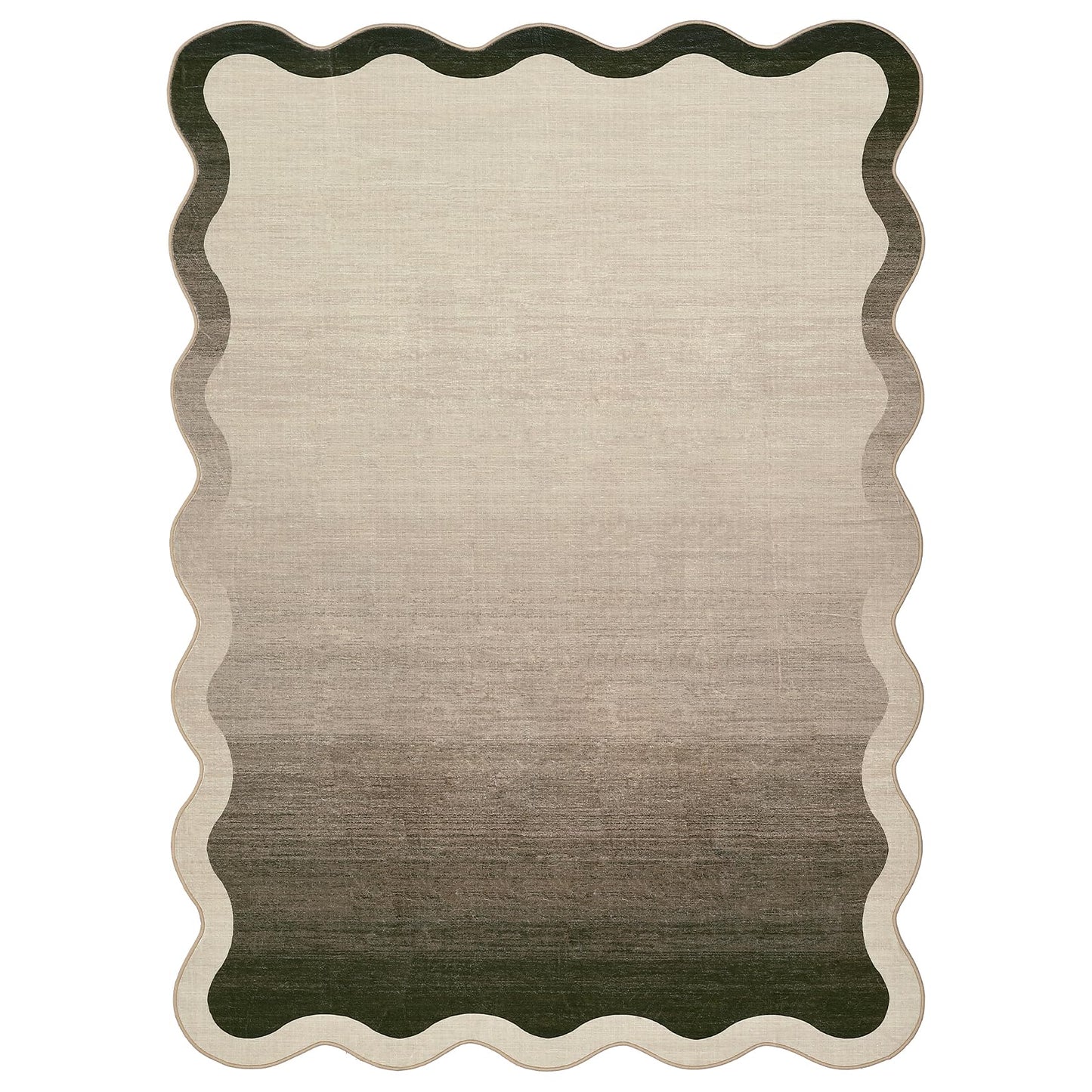 LUXLOOM Large Scalloped Rug 9x12 Non-Slip Contemporary Accent Rugs for Living Room Washable Non-Shedding Ultra-Thin Floor Cover Modern Ombre Indoor Carpet for Bedroom Nursery Kids Room Office Camel