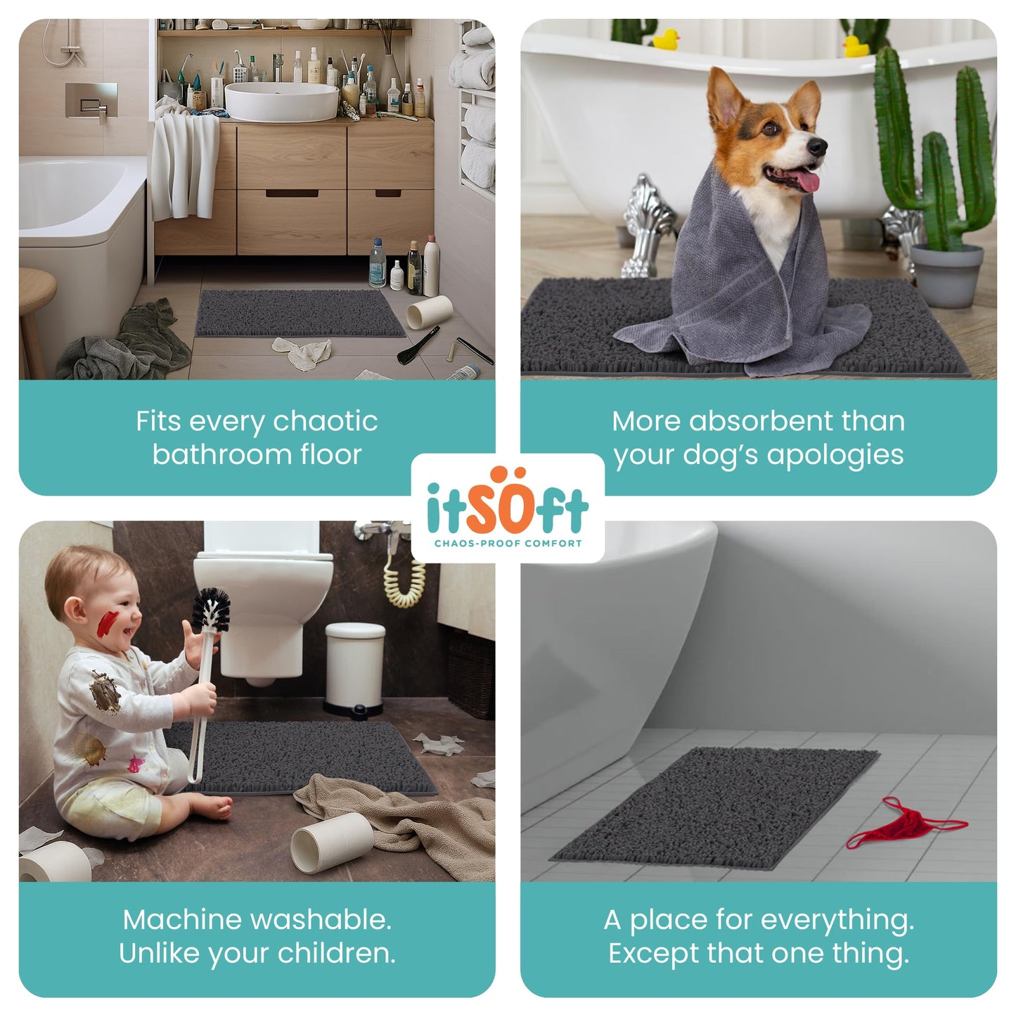 Chenille Bath Mats 22"x14", Plush Absorbent Bath Mats Quick Dry, Soft & Machine Washable, Non Slip Carpet for Bathroom, Thick Bathroom Rugs, Shower Restroom Rug Mat, Alfombras De Bano, Bathrugs