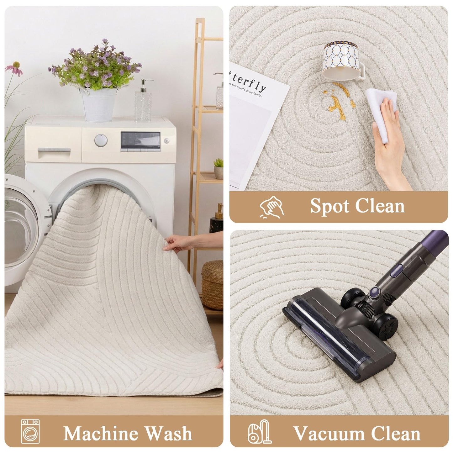 U'Artlines 5x7ft Washable Area Rug for Living Room, Minimalist Modern High-Low Pile Rug for Bedroom, Non Slip Soft Cozy Fluffy Large Carpet for Dining Area, Kids Nursery Room