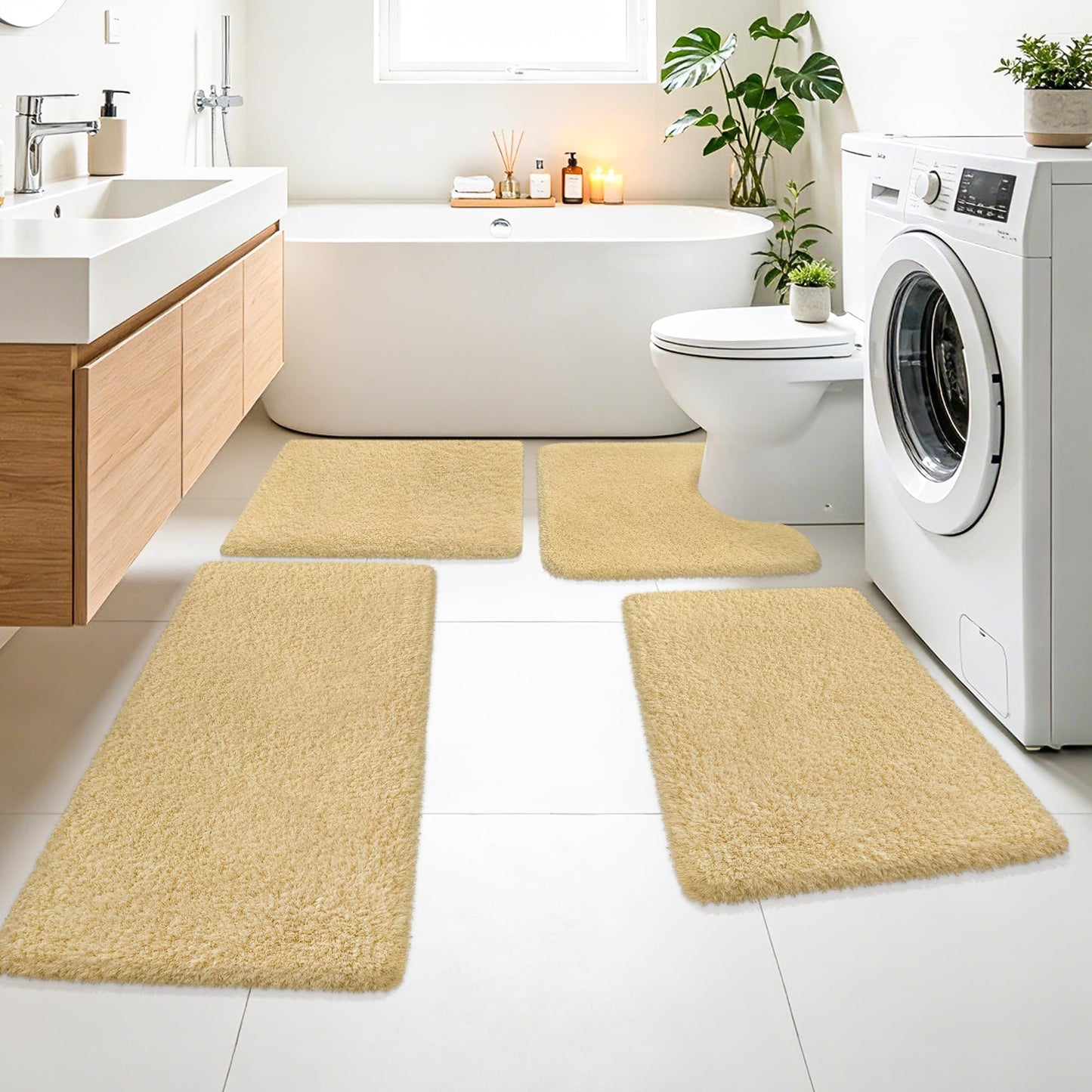 MondayRug Bathroom Rugs Non Slip 24"x16", Absorbent Bath Mats Quick Dry, Shaggy Microfiber Bath Rugs,Extra Soft Plush, Machine Washable Bath Mats for Bathroom Floor, Tub and Shower, Light Yellow
