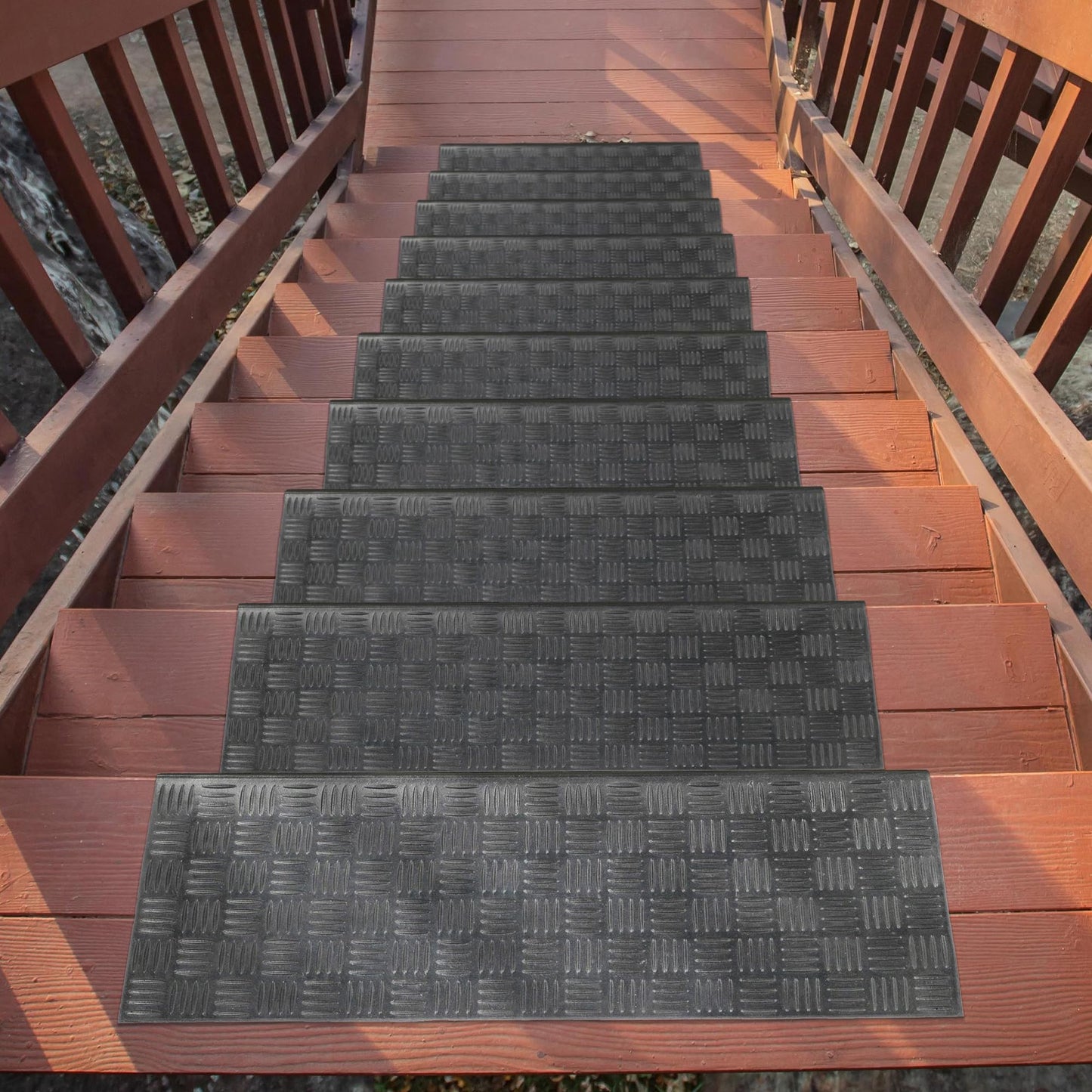 Ottomanson Bullnose Stair Treads Outdoor – Ribbed Heavy-Duty Non-Slip Stair Mats – Best Grip on Concrete, Brick & Textured Step – Fastening Required for Wooden & RV Steps, Pack of 5