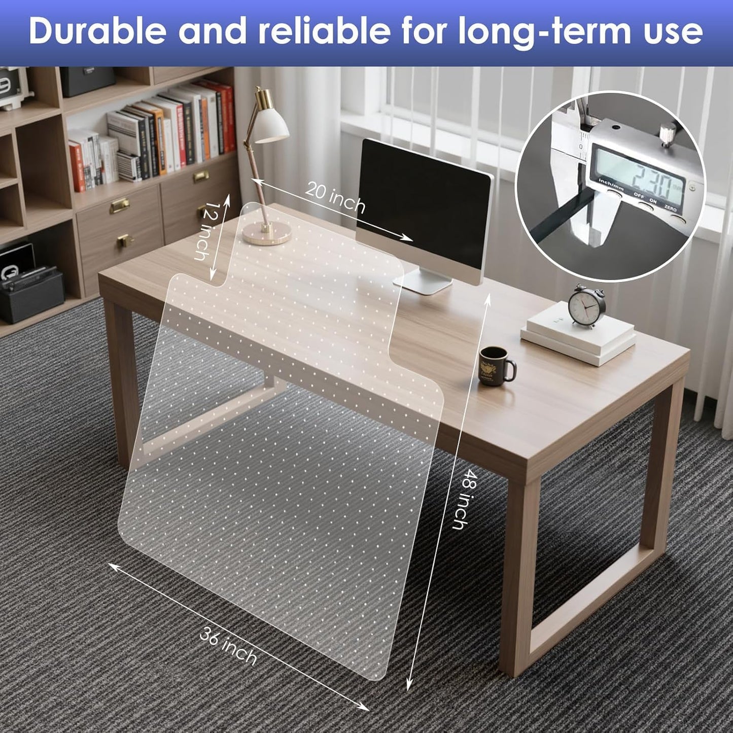 Kuyal Office Chair Mat for Carpet, 36x48 Clear Heavy Duty Computer Chair Mat with Lip, Under Desk Protector Carpeted Floors Mat, Easy Chair Movement,Ship Flat