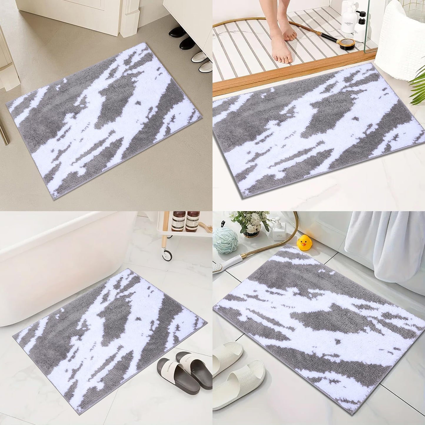Royannie Bath Rug Mat 20"x32",Non Slip Indoor Mat Rubber Backing,Soft Absorbent Microfiber Rug Machine Washable,Modern Grey White Marble Doormats for Bathroom Entryway Kitchen Bedroom