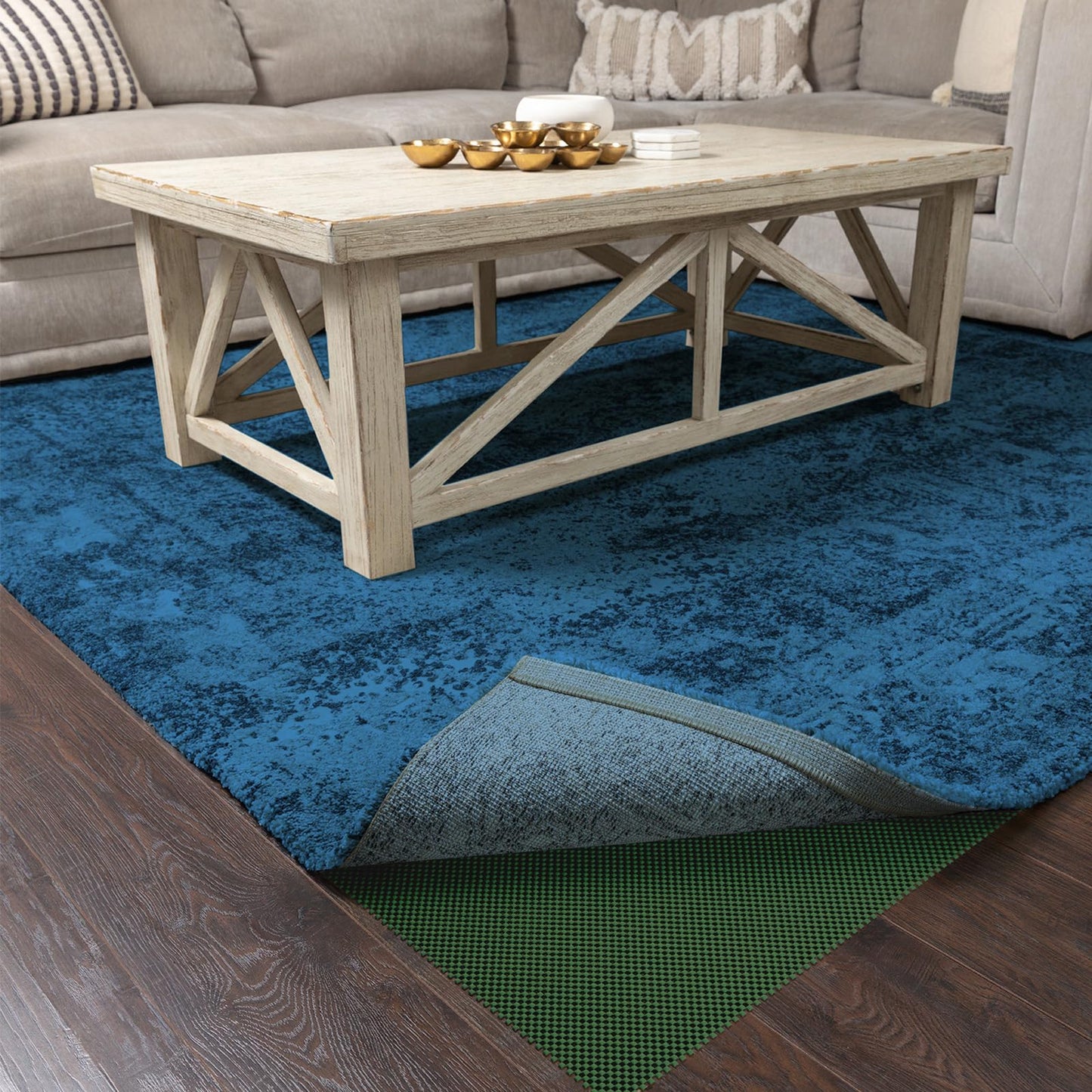 Veken 8x10 Ft Rug Pad Gripper for Hardwood Floors, Non Slip Dark Green Rug Pads for Area Rugs, Thick Rug Grippers for Tile Floors, Under Carpet Anti Skid Mat, Keep Your Rugs Safe and in Place