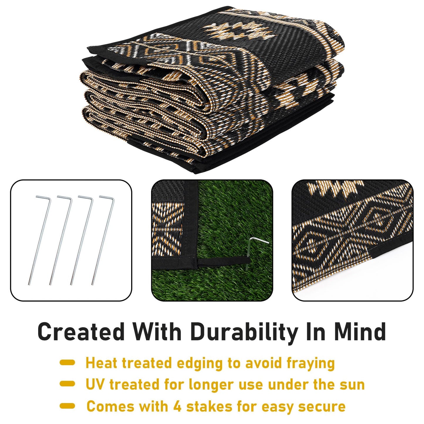 HiiARug Outdoor Rug for Patios Clearance 8'x10' Plastic Straw Rug Waterproof Reversible RV Mat Outdoor Area Rugs for RV, Backyard, Deck, Camping