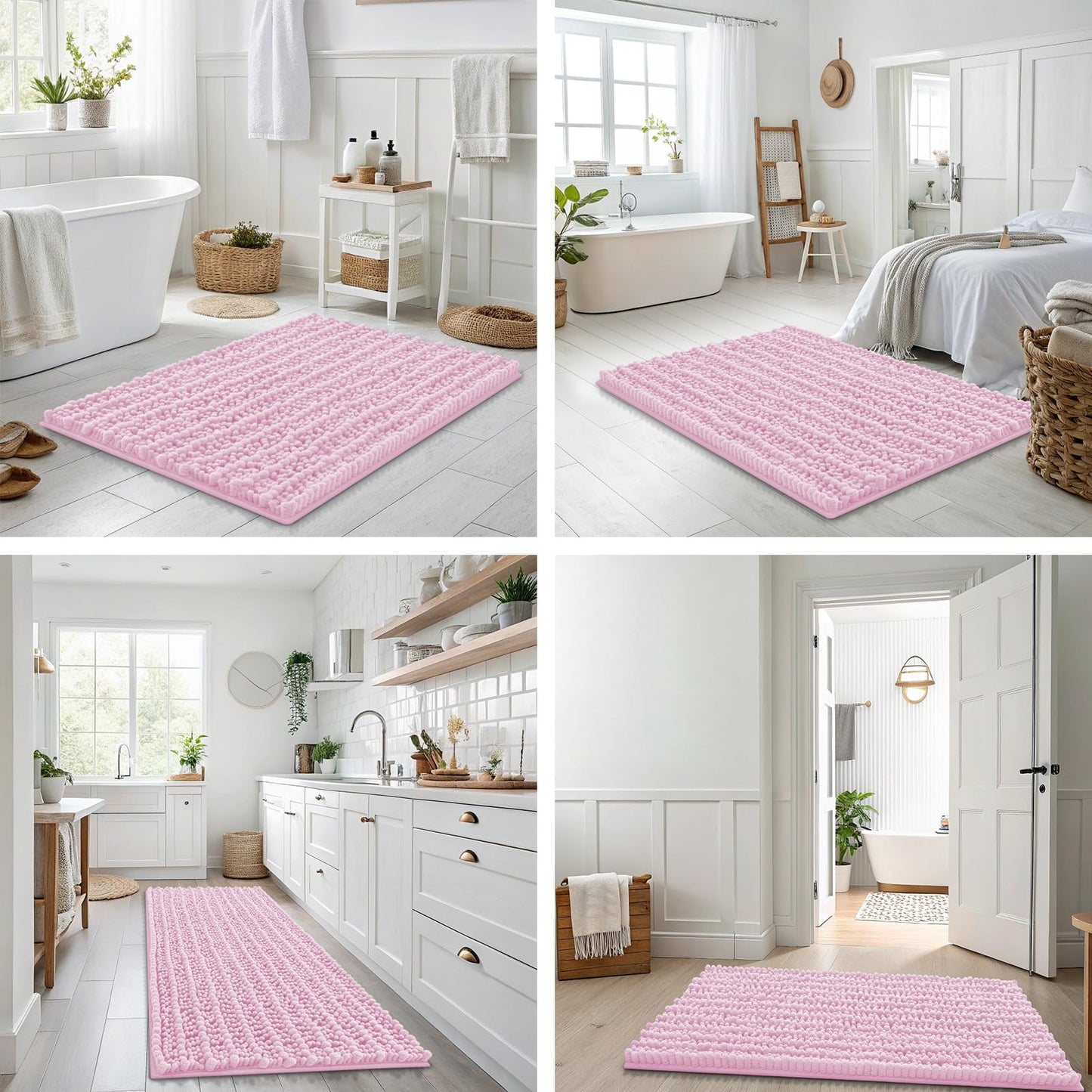 Smiry Bathroom Rugs Mat 36x24, Extra Soft Absorbent Chenille Bath Rugs, Non Slip Rubber Backing Machine Washable Quick Dry Bath Mats for Bathroom Floor, Tub, Shower, Home Decor Accessories, Pink