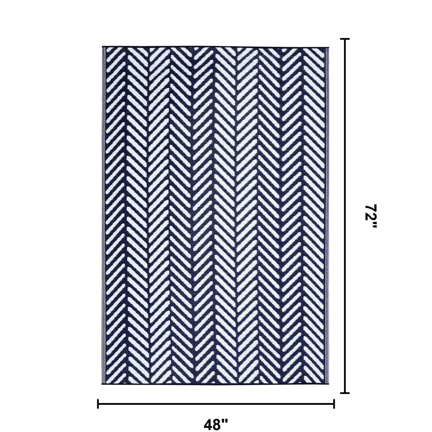 FH Home Outdoor Rug - Waterproof, Fade Resistant, Reversible - Premium Recycled Plastic - Herringbone - Patio, Deck, Porch, Balcony, Laundry Room - Fresno - Navy Crease Free - 4 x 6 ft