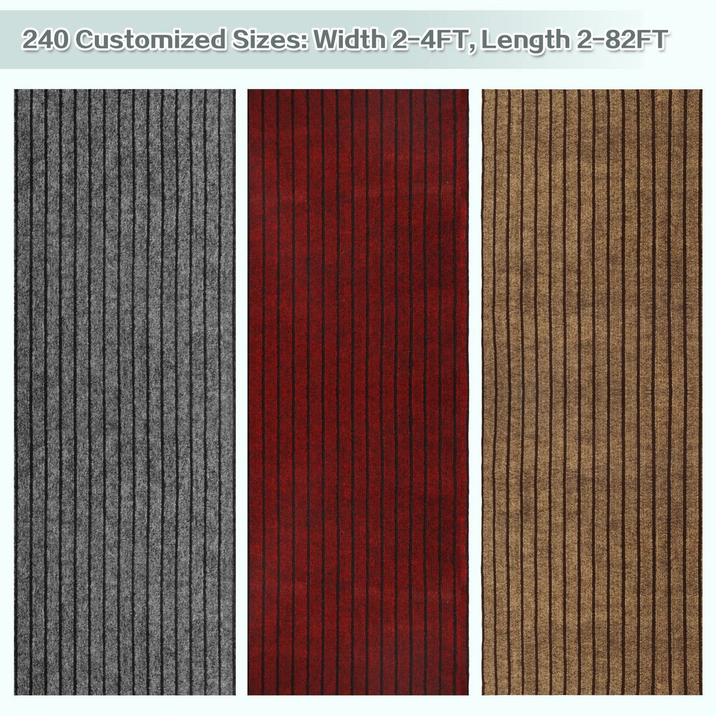 Custom Size Runner Rug 2 ft x 6 ft, 2-82ft Carpet Runners Hallway Entryway Kitchen Garage Laundry Room Area Rugs with Non-Slip Rubber Backing, Brown with Brown Stripe