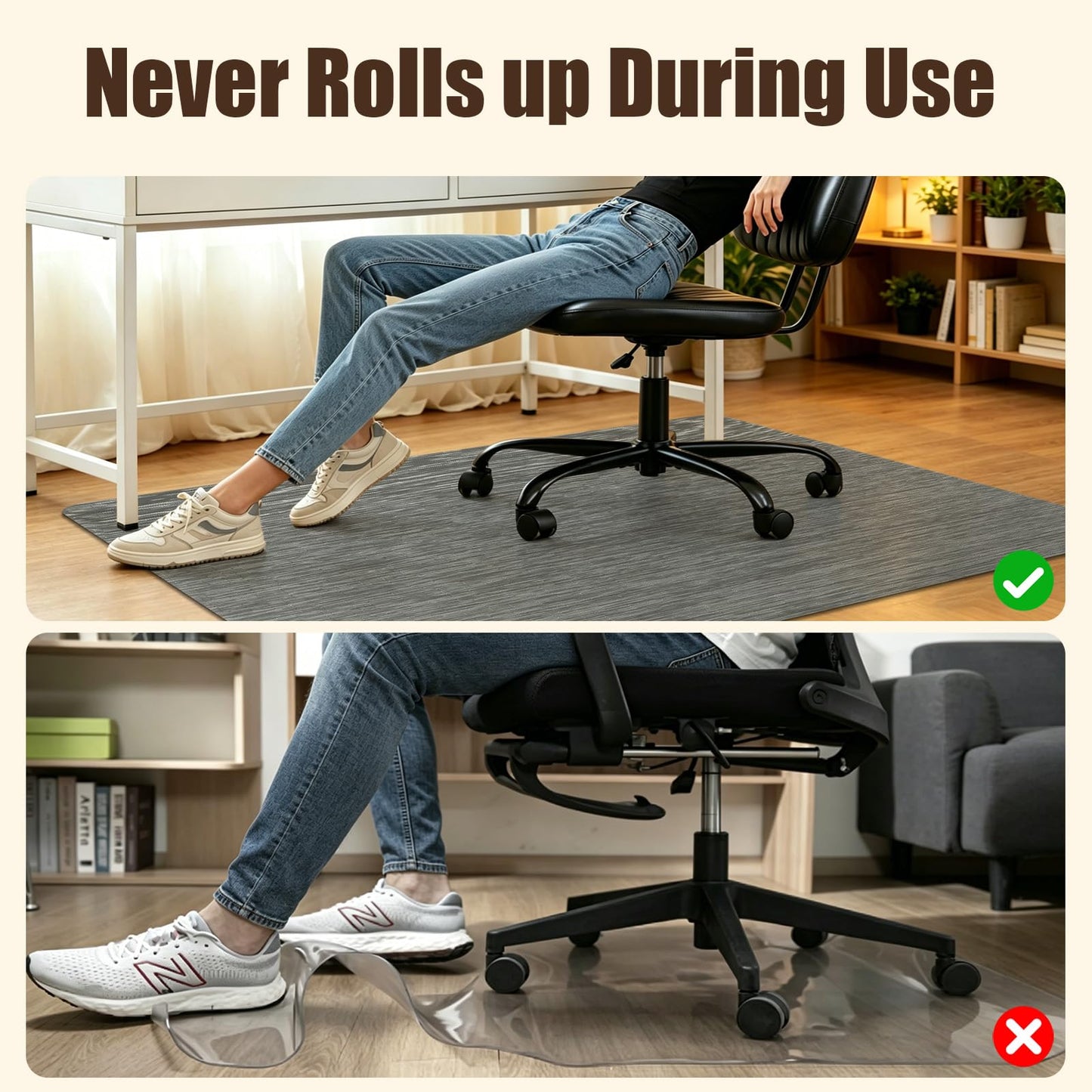 Bsmathom Office Chair Mat for Hardwood Floor, 36" x 48" Desk Computer Chair Mat for Hard Wood and Tile Floor, Anti-Slip Hard Floor Protector Chair Mat, PVC Mat Desk Rug for Office Home, Black Gray