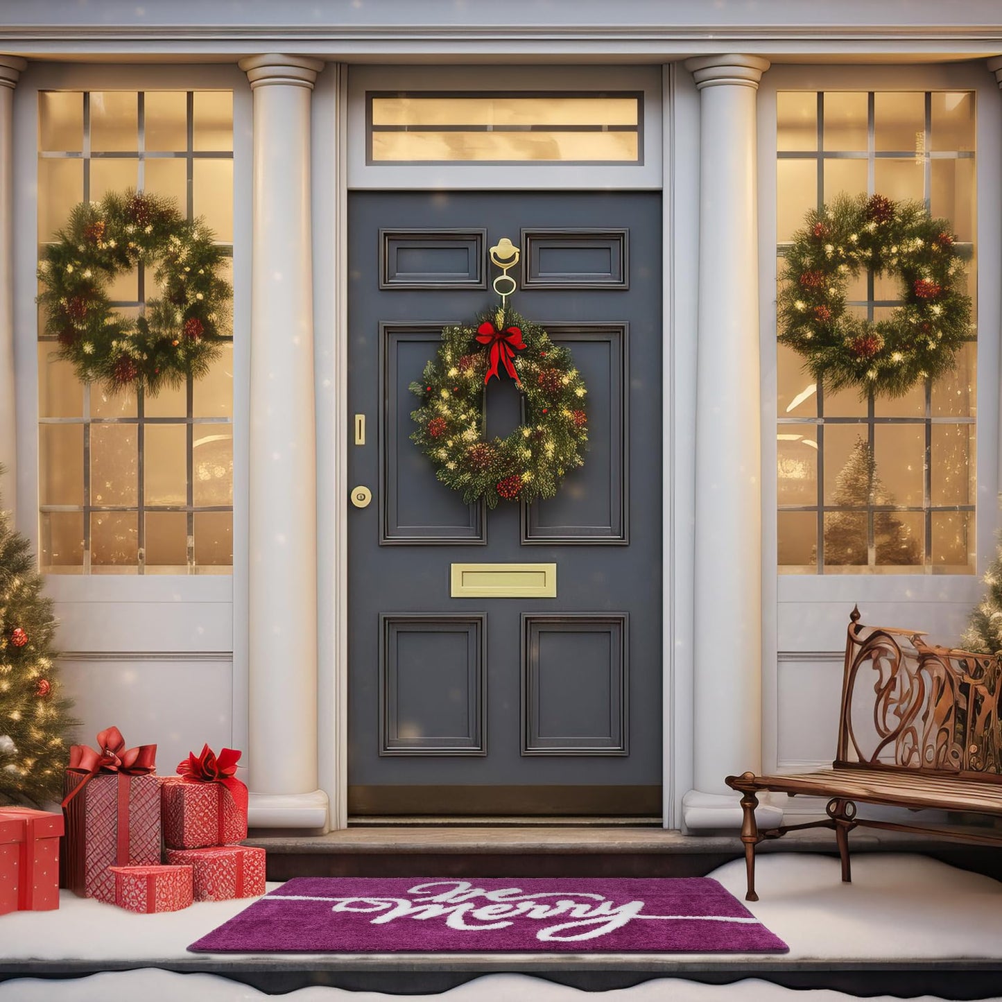 HunnmingRe 48 x 30 Inch Christmas Bathroom Rug Large Extra Soft Absorbent Bath Mat Purple Non Slip Bath Rug Be Merry Holiday Xmas Home Decor for Indoor, Living Room, Bedroom