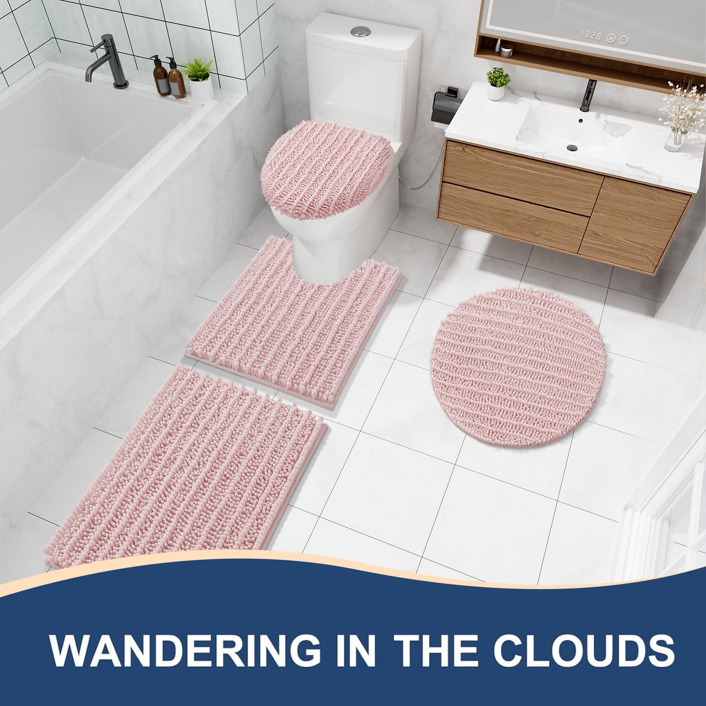 Arotive Luxury Bathroom Rugs 30x17, Extra Soft Thick Absorbent Shaggy Chenille Bath Rugs, Non-Slip Machine Wash Dry, Bath Mats for Bathroom Floor, Tub and Shower, Home Decor Accessories, Dirty Pink