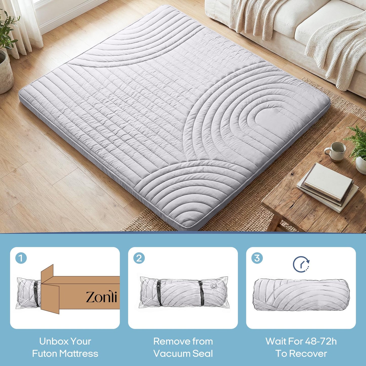 ZonLi Japanese Floor Mattress Futon Mattress Twin Size, Thicken Roll Up Tatami Mat Washable Cover, Portable & Foldable Floor Bed Mattress for Sleeping, Dormitory, Adult