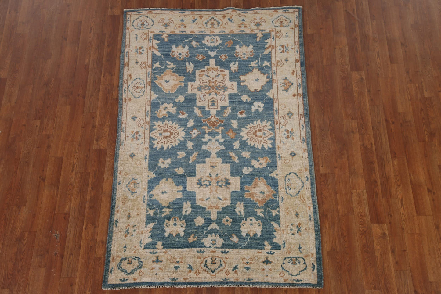 Vegetable Dye Oushak Turkish Area Rug 4x6 Hand-Knotted Wool Carpet (3' 10'' x 6' 1'')
