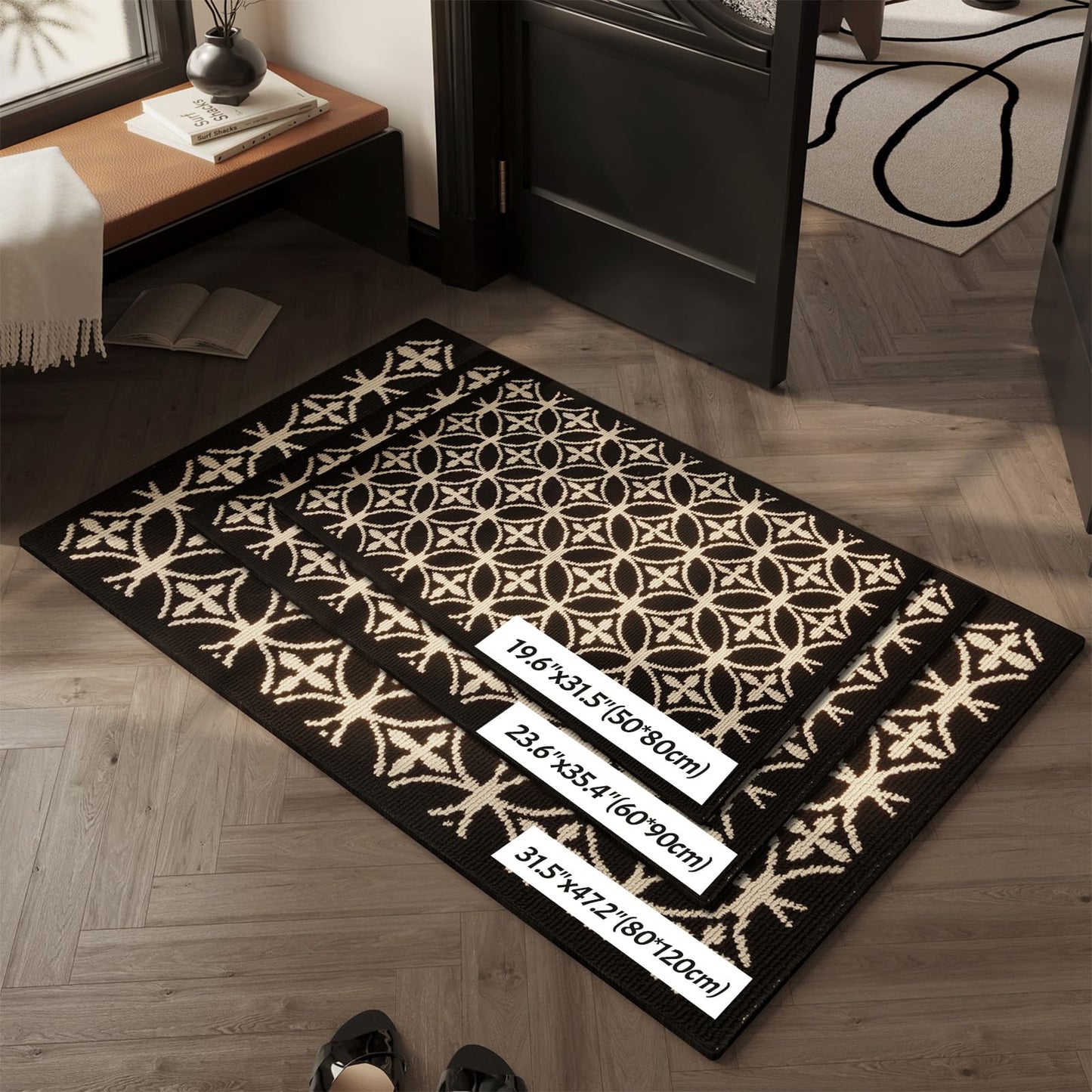 AOUER 20"x32" Door mat Indoor Entrance mats for entryway, Black and White