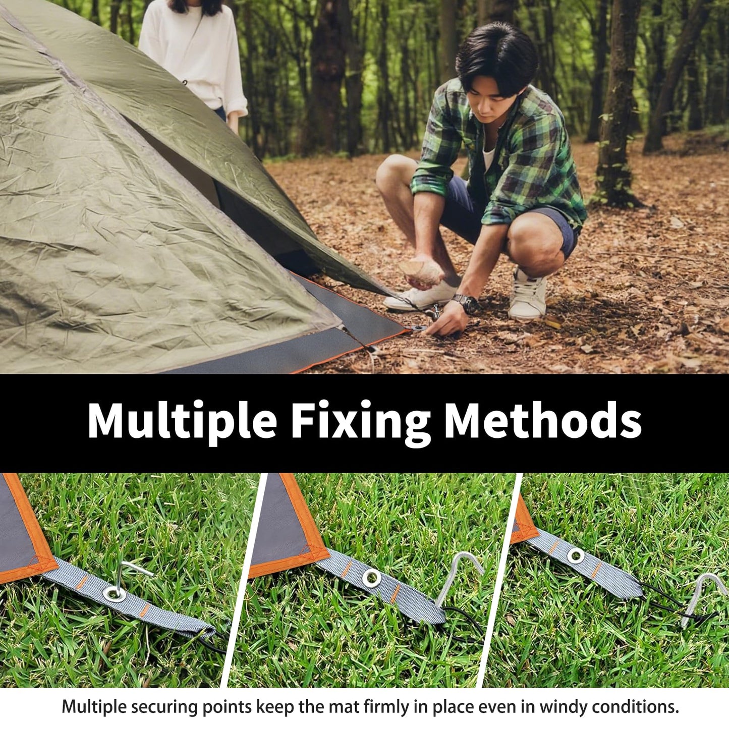 Tent Footprint - 57" X 82.6" Heavy Duty Camping Tarp with 8 Anchor Straps - Waterproof Tent Floor Mat,Ultralight Backpacking Tarp for Camping,Hiking,Beach,Picnic - Storage Bag Included