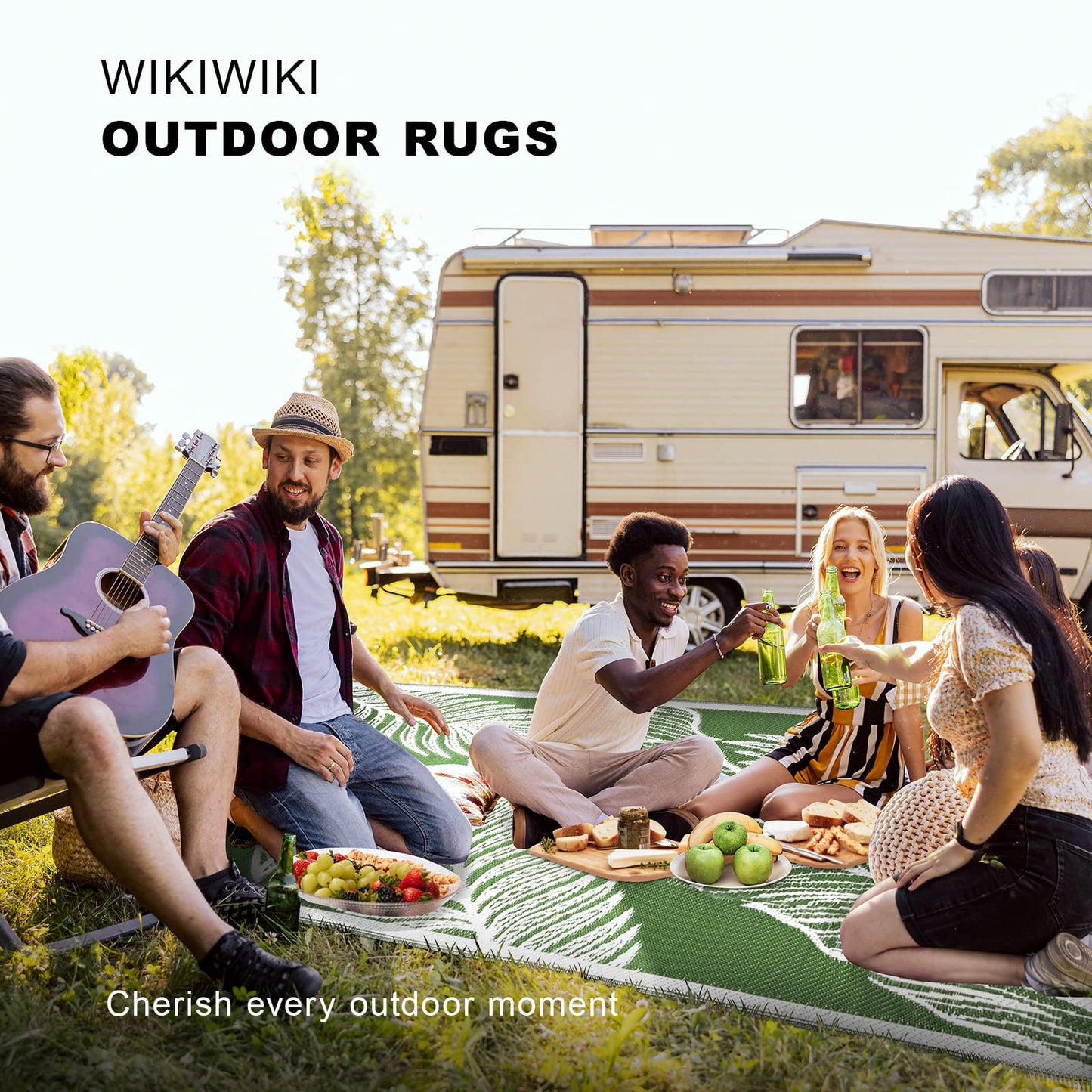 wikiwiki Outdoor Rug, 9x12ft Waterproof Reversible Mat Indoor Outdoor Rugs Carpet, Small Area Rug Plastic Straw Rug for Patio Deck Balcony Pool RV Camping Beach Picnic, Green, Rugscape Series