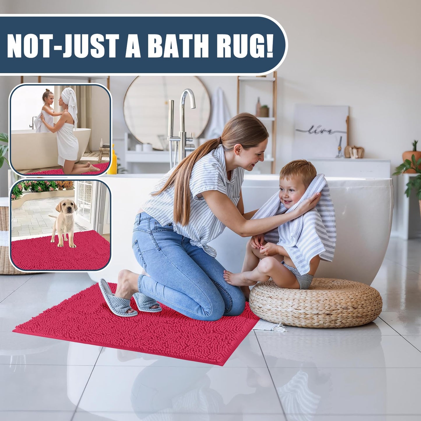 Baahrnom Bathroom Rugs Sets 3 Piece with Adjustable Toilet Seat Cover 19.5"x 18.5" Machine Washable Bath Rug Set with TPR Non Slip Rubber Backing Solid Bath Mat Set for Luxury Bathroom Decoration