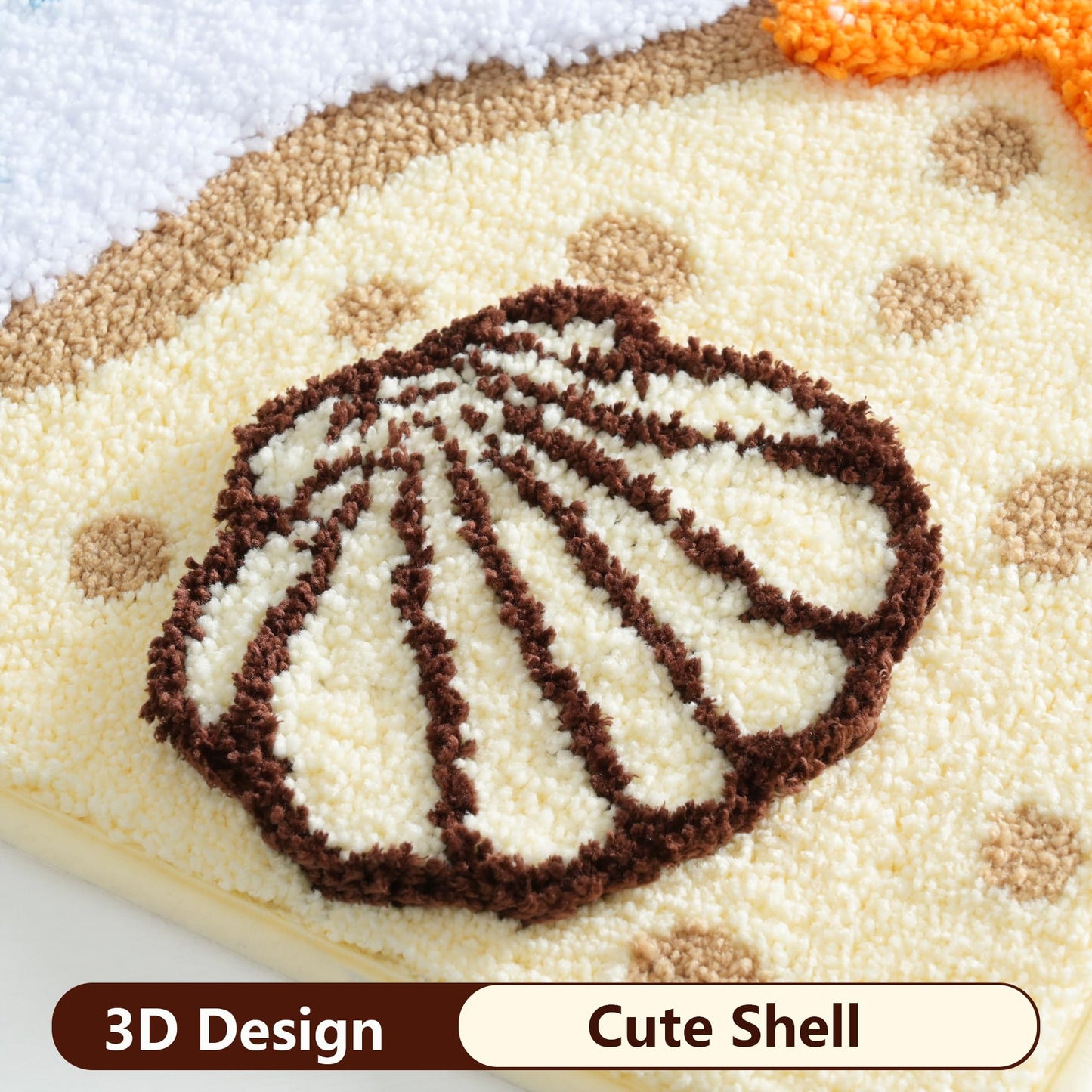QJHOMO Coastal Bathroom Rugs Beach Ocean Wave Bath Mat Nautical Rug, Cute Colorful Bath Rug 3D Starfish Shell Beachy Theme Bathroom Decor, Soft Microfiber Carpet Non Slip Washable Bathmat(20x32 inch)
