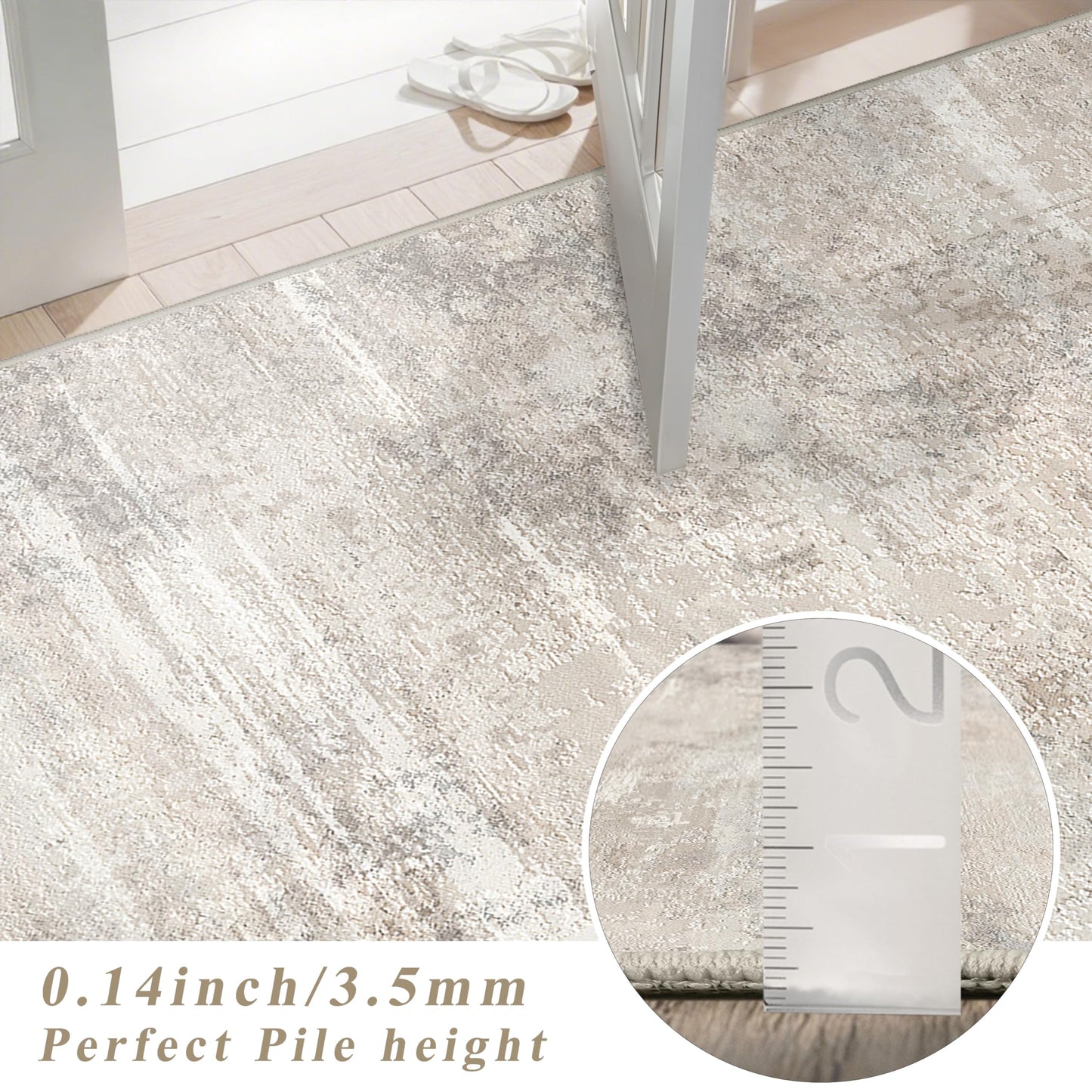 Abstract Kitchen Runner Rug 3x6 - Indoor Washable Carpet for Hallway Bedroom Laundry Low Pile Entryway Rugs with Non Slip Rubber Backing Modern Home Decor Mat for Dining Room Bathroom 3x6 Beige