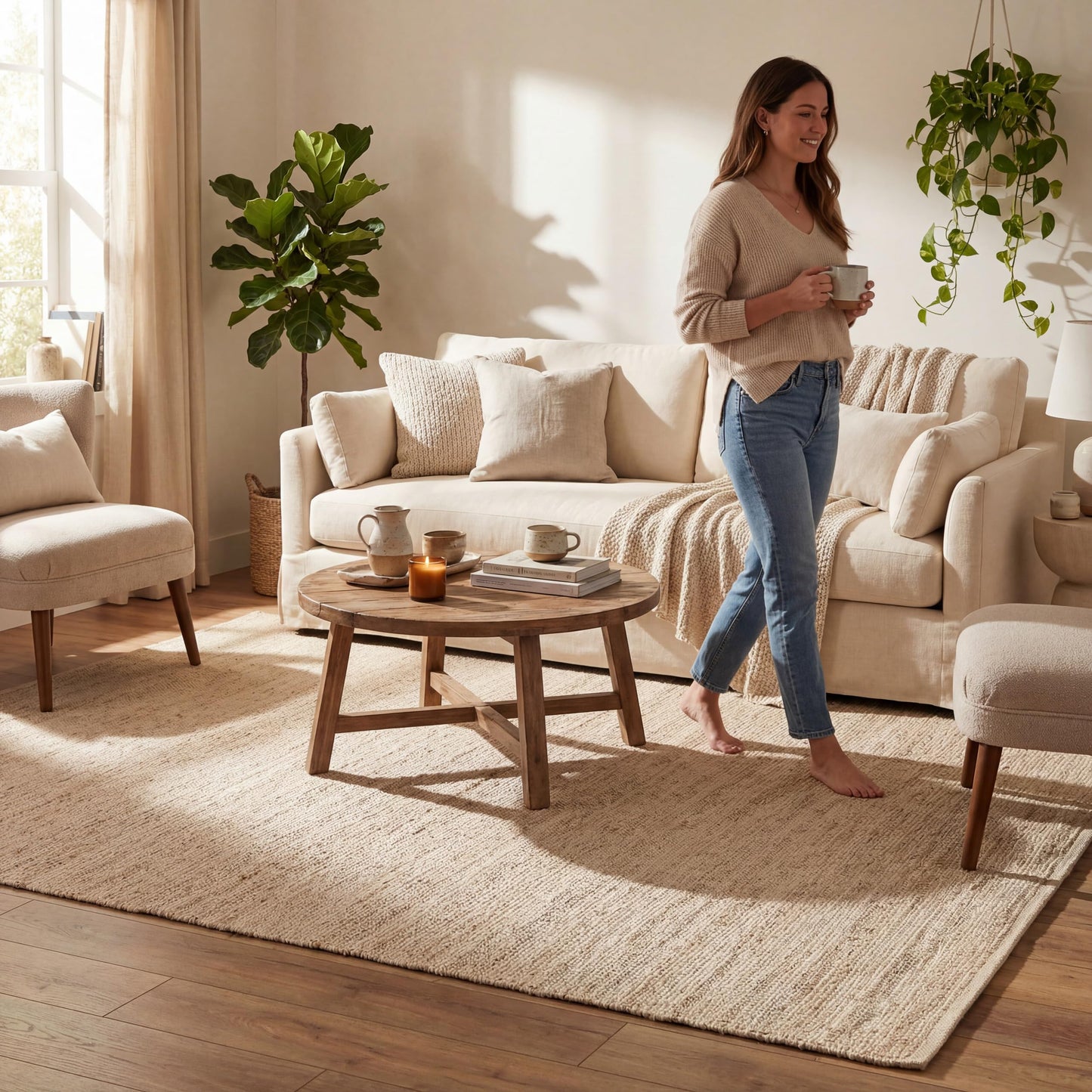 nuLOOM 3x5 Elfriede Jute & Cotton Hand Woven Area Rug, Natural, Solid Rustic Farmhouse Style, Weaved Design, Natural Fiber, For Bedroom, Living Room, Dining Room, Hallway, Office, Entryway
