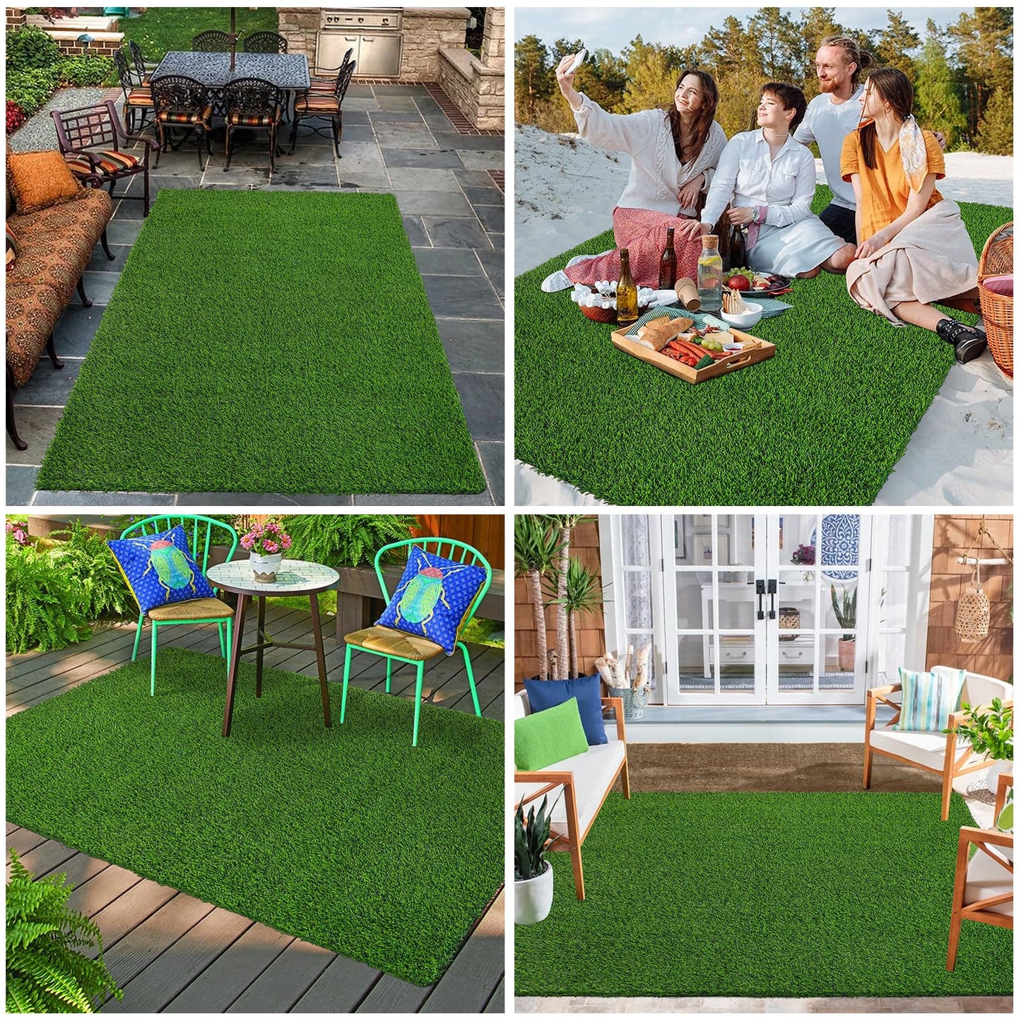 Bsmathom Artificial Grass Rug Indoor Outdoor Rug, 3x5Ft Dog Grass Mat with Drainage Holes, Synthetic Artificial Grass Turf Fake Grass Rug for Balcony Garden Lawn Landscape, 3x5Ft