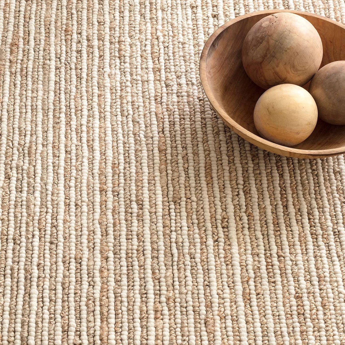 FRELISH DECOR Area Rug 5x8 feet - Premium Wool and Jute Blend Handwoven Rugs - Natural Fiber Chunky Stripe Rugs for Living Room, Bedroom, Hallways, Dining Area: Natural Ivory