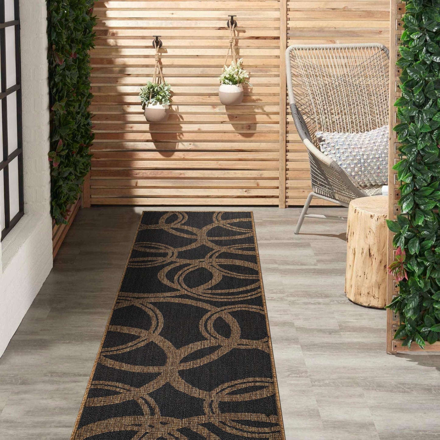 Rugshop Abstract Indoor Outdoor Flat Woven Runner Rug,Natural Jute-Style,Easy-Care Patio Rug for Backyard Porch Deck Balcony, 2'3" x 6' Dark Gray/Natural