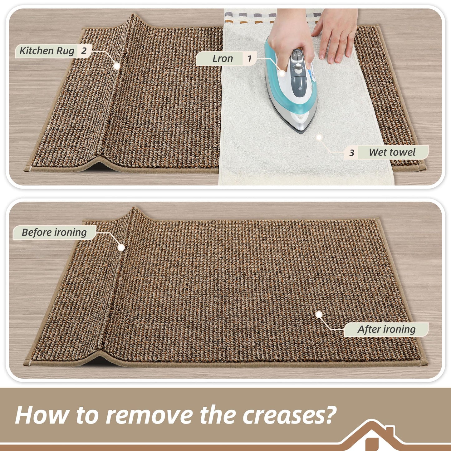 BEQHAUSE Kitchen Runner Rugs 24"x60", Non-Slip Kitchen Mats for Floor, Super Absorbent and Stain Resistant Kitchen Rug, Machine Washable Rugs for Kitchen, Hallway, Laundry & Sink, Taupe