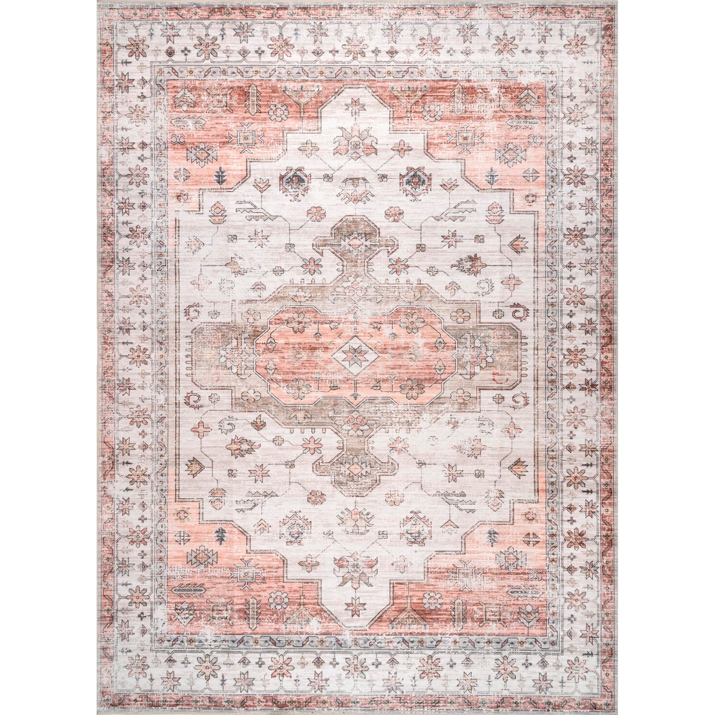 Nuloom SpinClean Banks Beige/Ivory, 5' x 8', Vintage, Soft and Cozy, High Traffic, Stain Resistant, Easy Clean, Durable, Machine Washable Area Rug for Bedroom, Living Room, Dining, Foyer