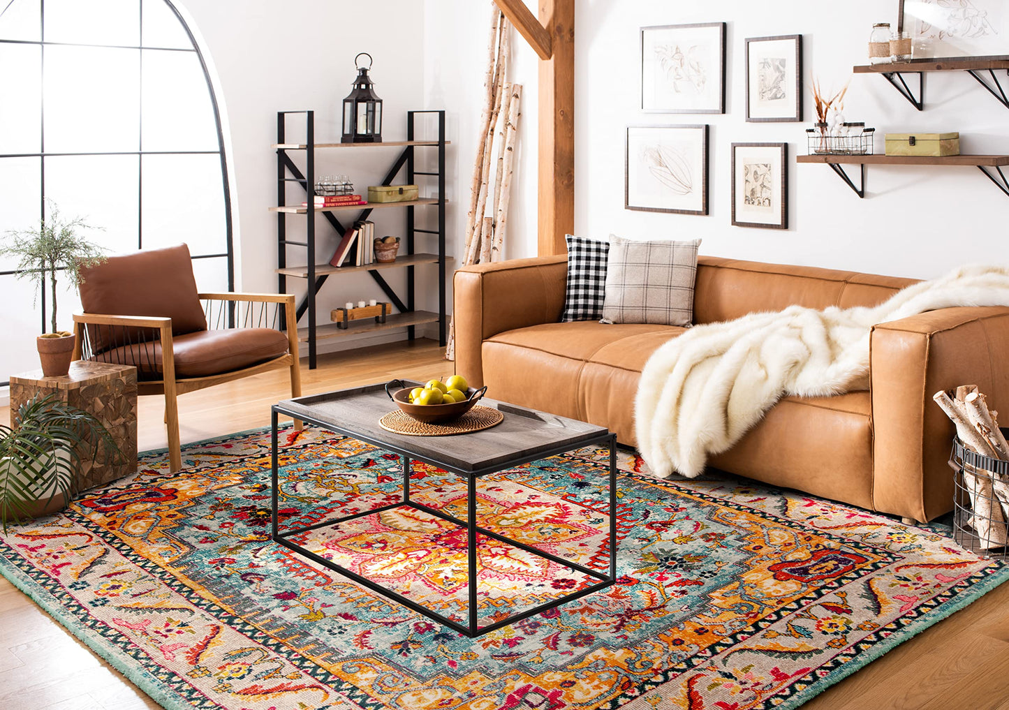 SAFAVIEH Area Rug 8x10 - Phoenix Collection - Large - Turquoise & Beige, Boho Oriental Medallion Design, Non-Shedding & Easy Cleaning, Ideal for Living Room, Bedroom, Office, Dining Space (PHX153K)