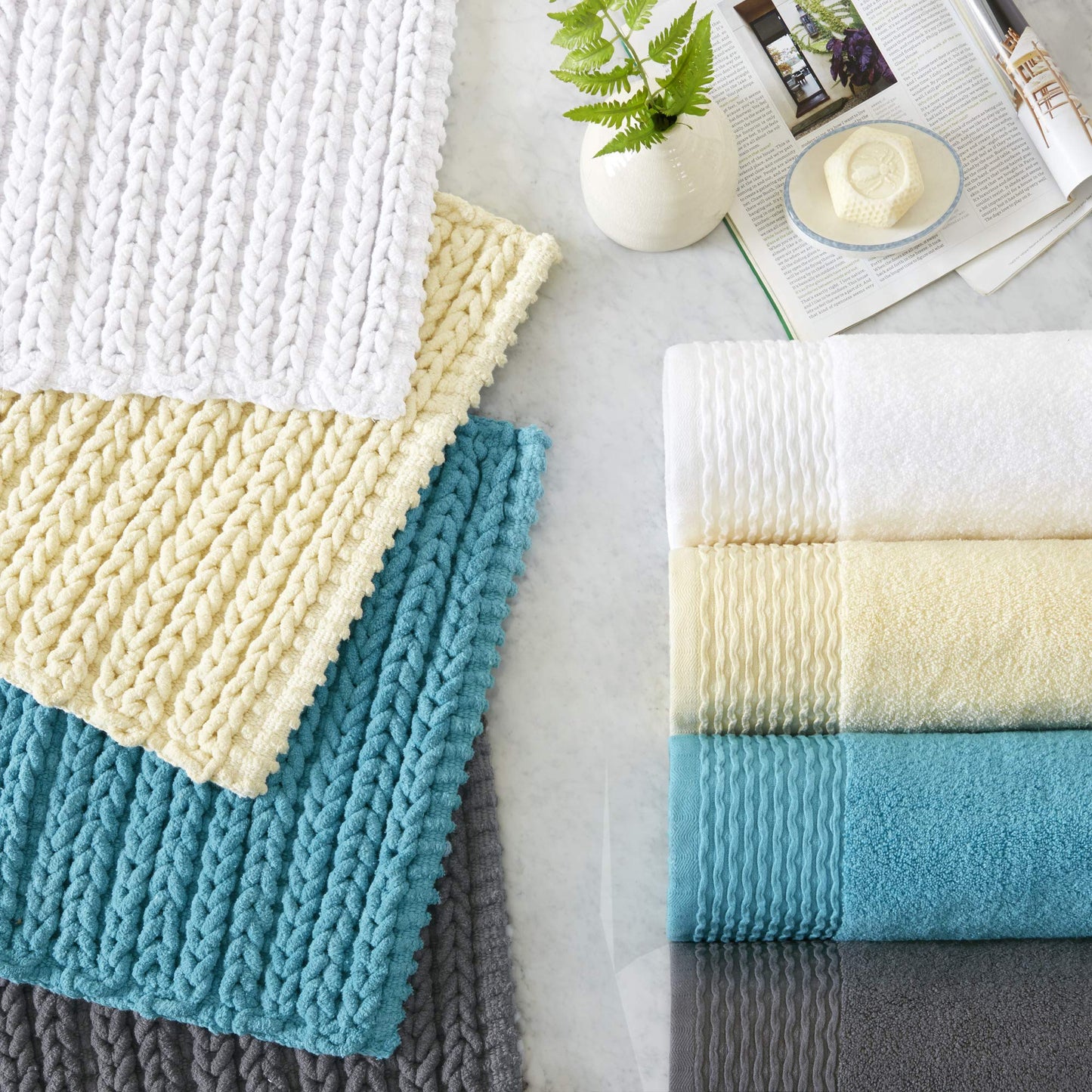 Madison Park Lasso 100% Cotton Chenille Chain Woven Stitch Bathroom Rug - Non Slip - Absorbent, Quick Dry Bath Mat, 17x24, White