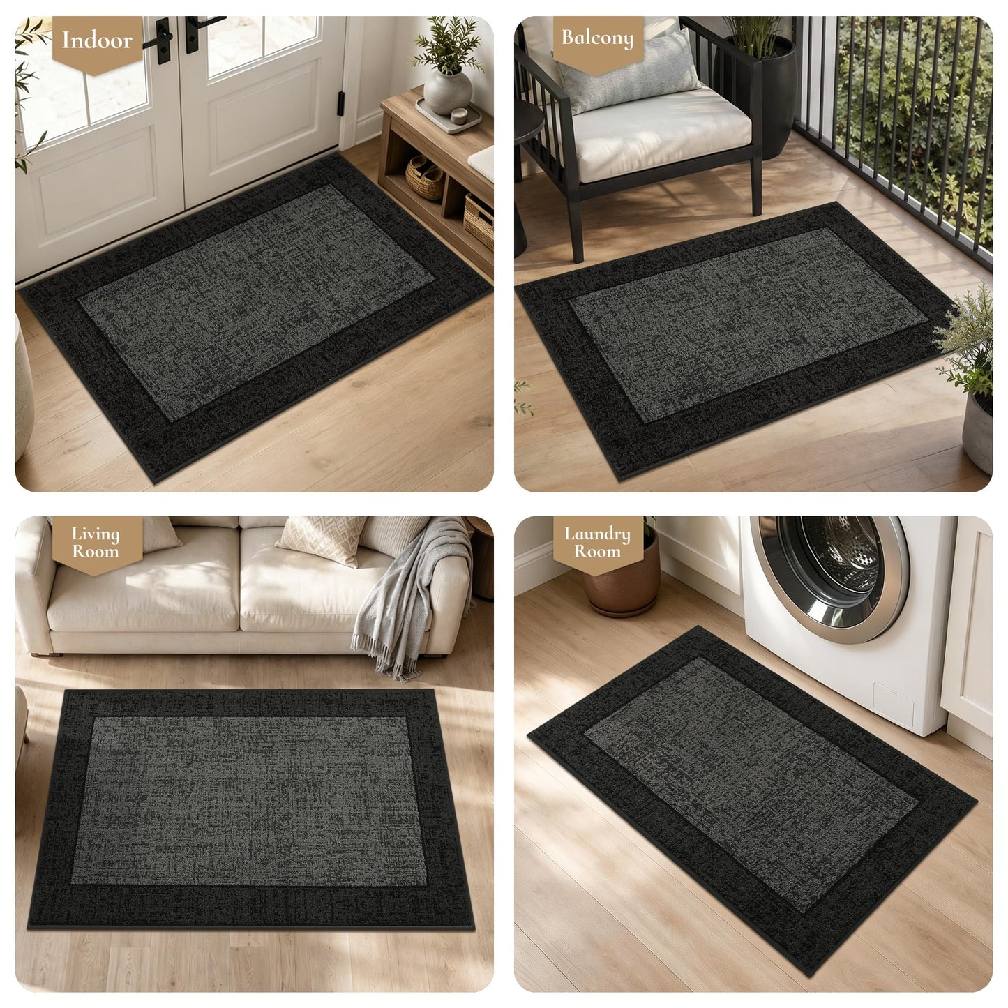 MatMaven Dirt Trapper Door Mat 20"x 32", Non Slip Washable Doormat, Stain Removal and Absorbent Welcome Mat, Floor Mats,Low Profile Entrance Dog Door Mats for Front Back Door,Dark Grey & Charcoal