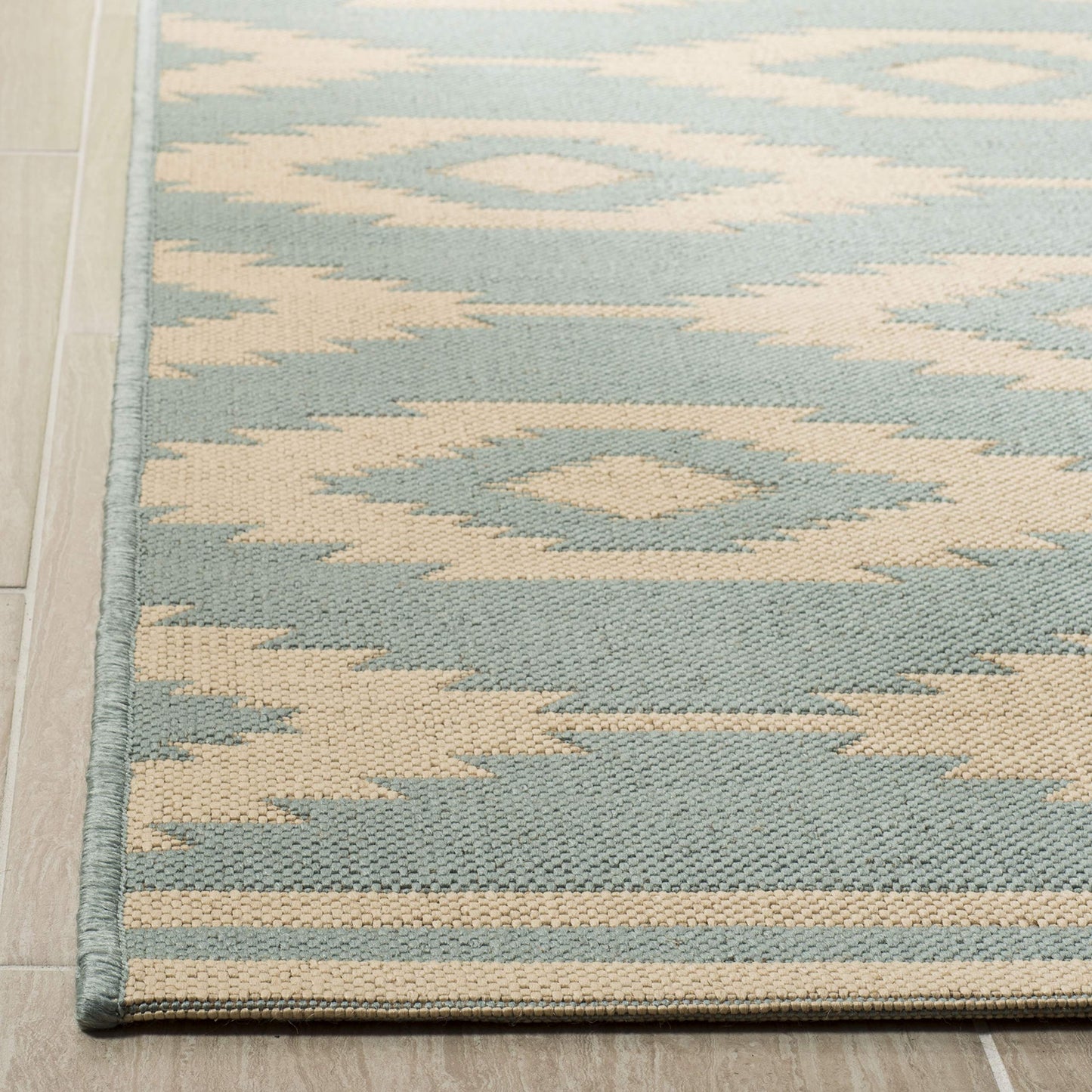 SAFAVIEH Washable Rug Outdoor Linden Collection - 2'2" x 8' Runner, Cream & Aqua, Non-Shedding & Easy to Clean, Ideal for Patio, Backyard, Mudroom (LND171L)