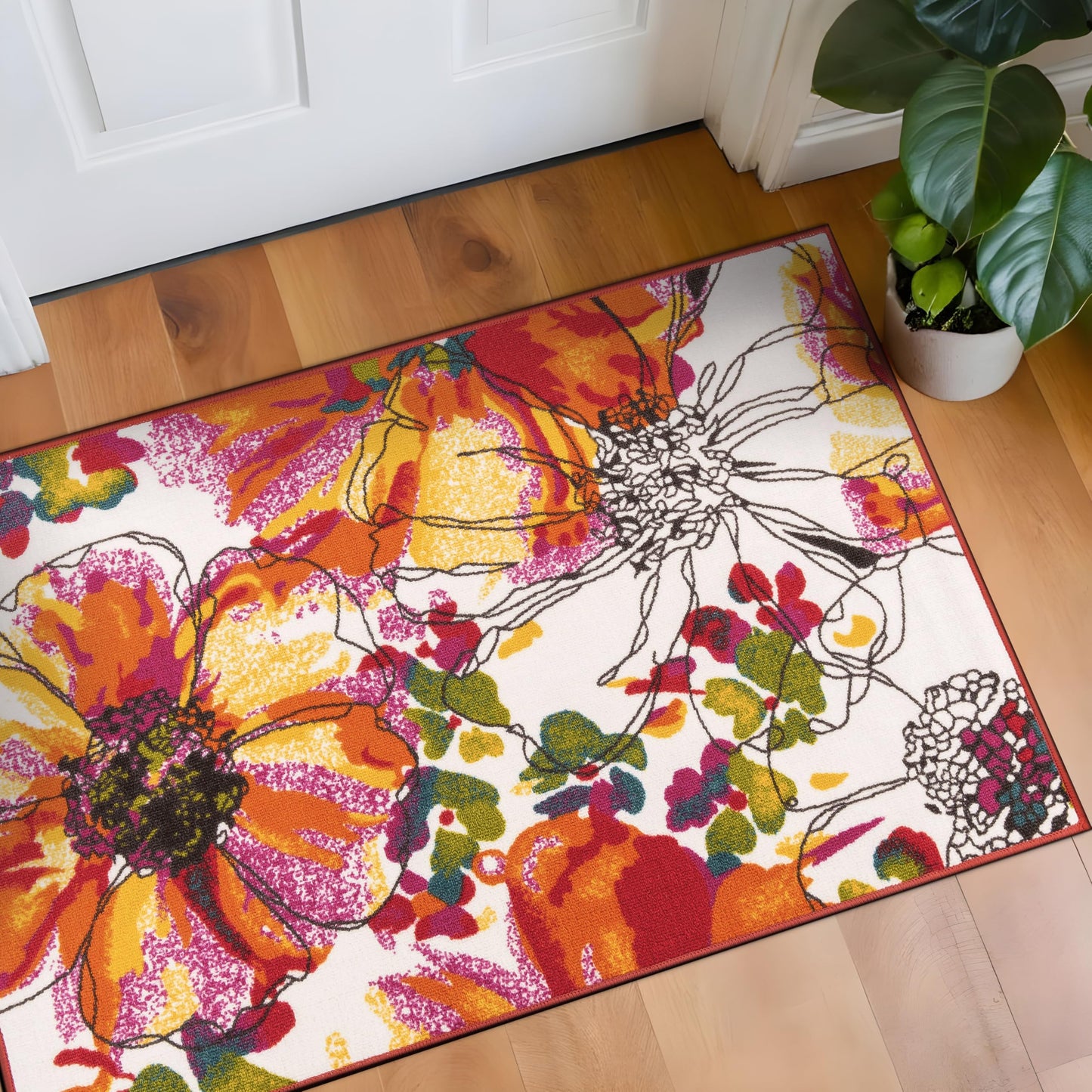 Rugshop Modern Bright Flowers Non-Slip (Non-Skid) for Entryway,Doormat,Kitchen,Foyer Area Rug 2'7" x 4' Multi