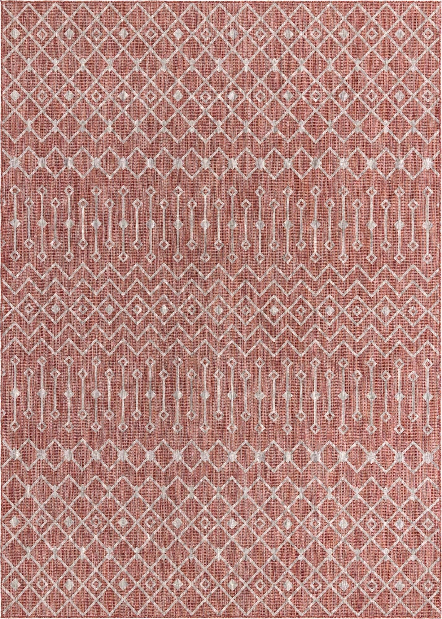 Unique Loom Outdoor Trellis Collection Area Rug - Tribal Trellis (10' x 14' 1" Rectangle, Rust Red/ Ivory)