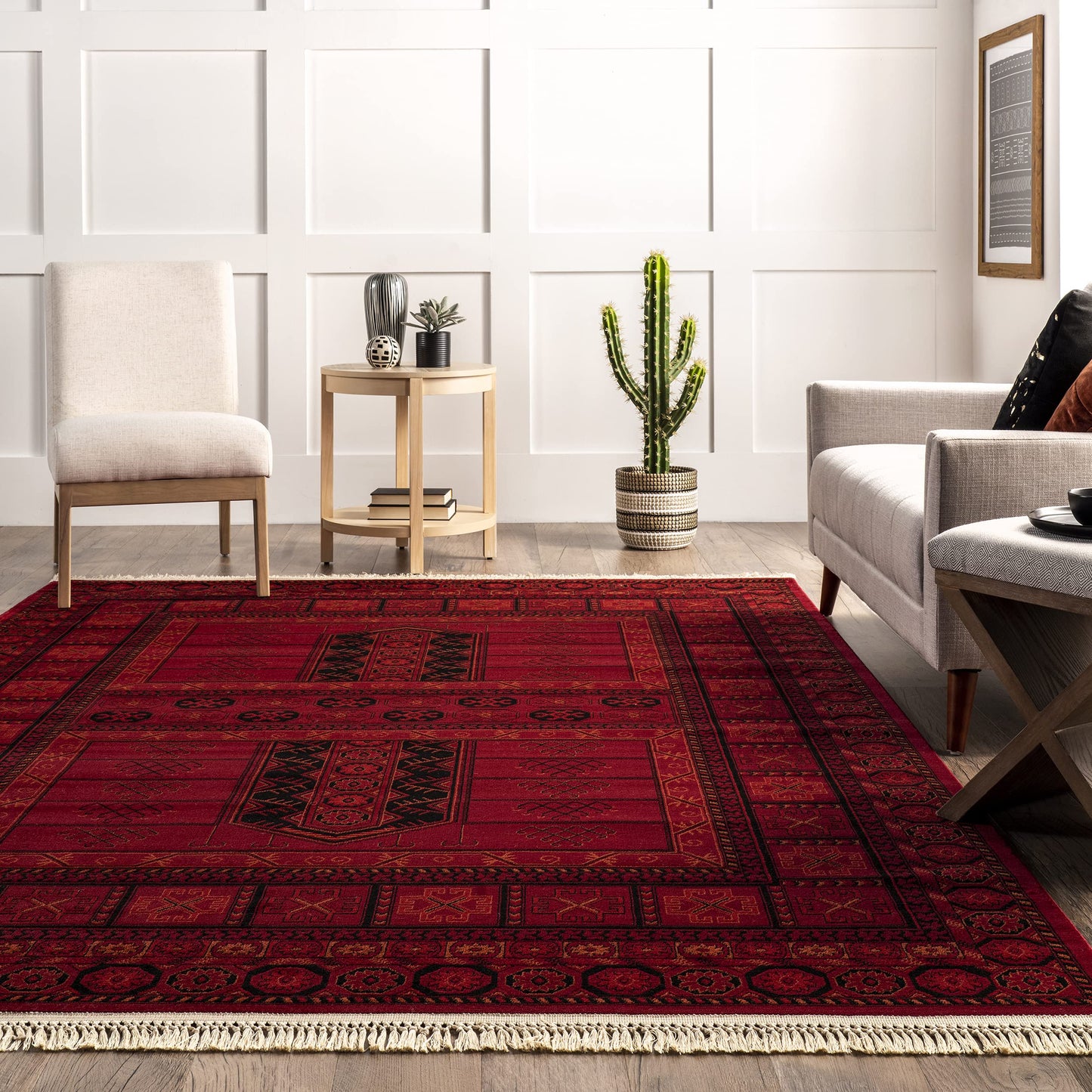 nuLOOM Billie Red/Ivory, 4' x 6', Traditional Oriental, Soft and Cozy, High Traffic, Stain Resistant, Easy Clean, Durable Area Rug for Bedroom, Living Room, Dining Space, Den, Foyer, Entryway