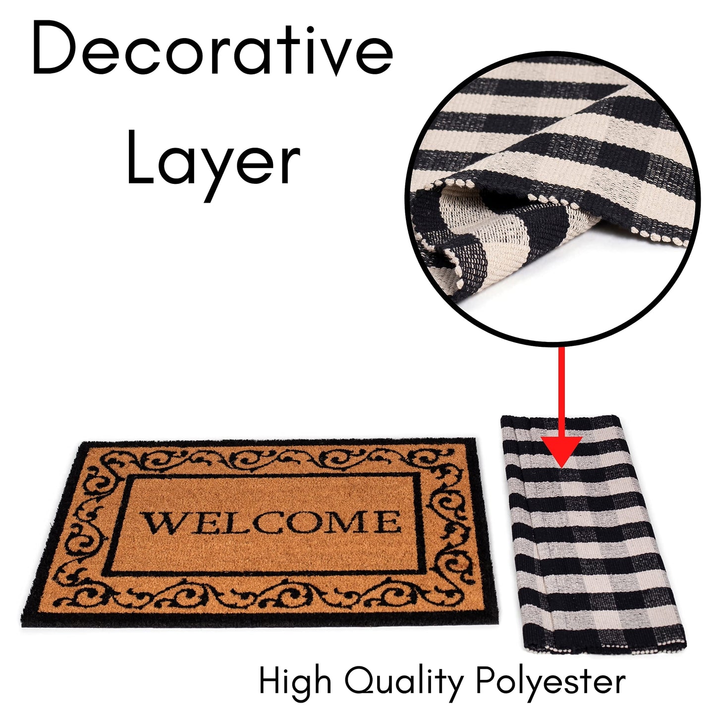 BIRDROCK HOME Layered Welcome Mat with Scroll Border - Durable Vinyl Backed Outdoor Doormat - Non-Slip Front Door Entryway Rug - Weather Resistant Exterior Mat for Porch, Backdoor - 30"" x 42"" "