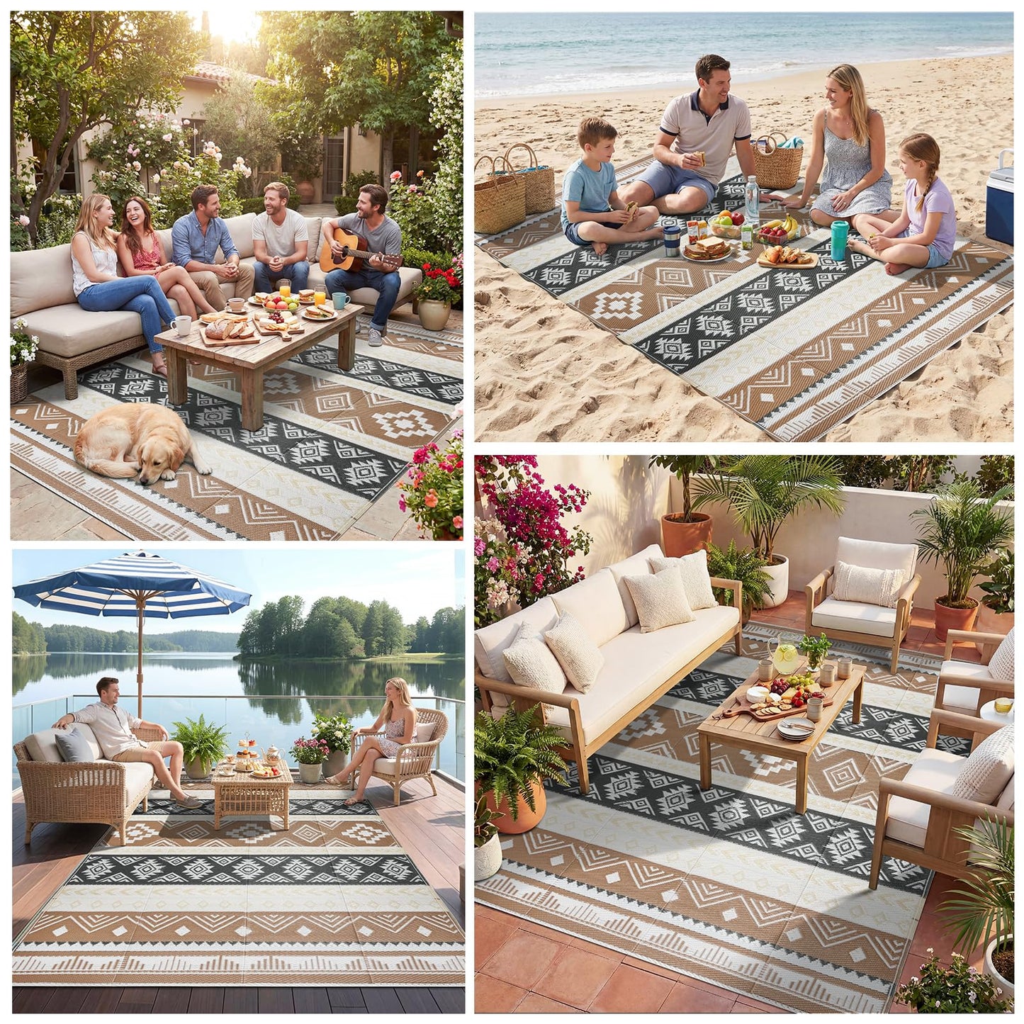 Outdoor Rug 5x8 ft Waterproof Reversible Plastic Straw Patio Camping Rug, Portable Indoor Outdoor RV Mat Carpet for Deck, Camper, Porch, Balcony, Backyard, Picnic, Brown