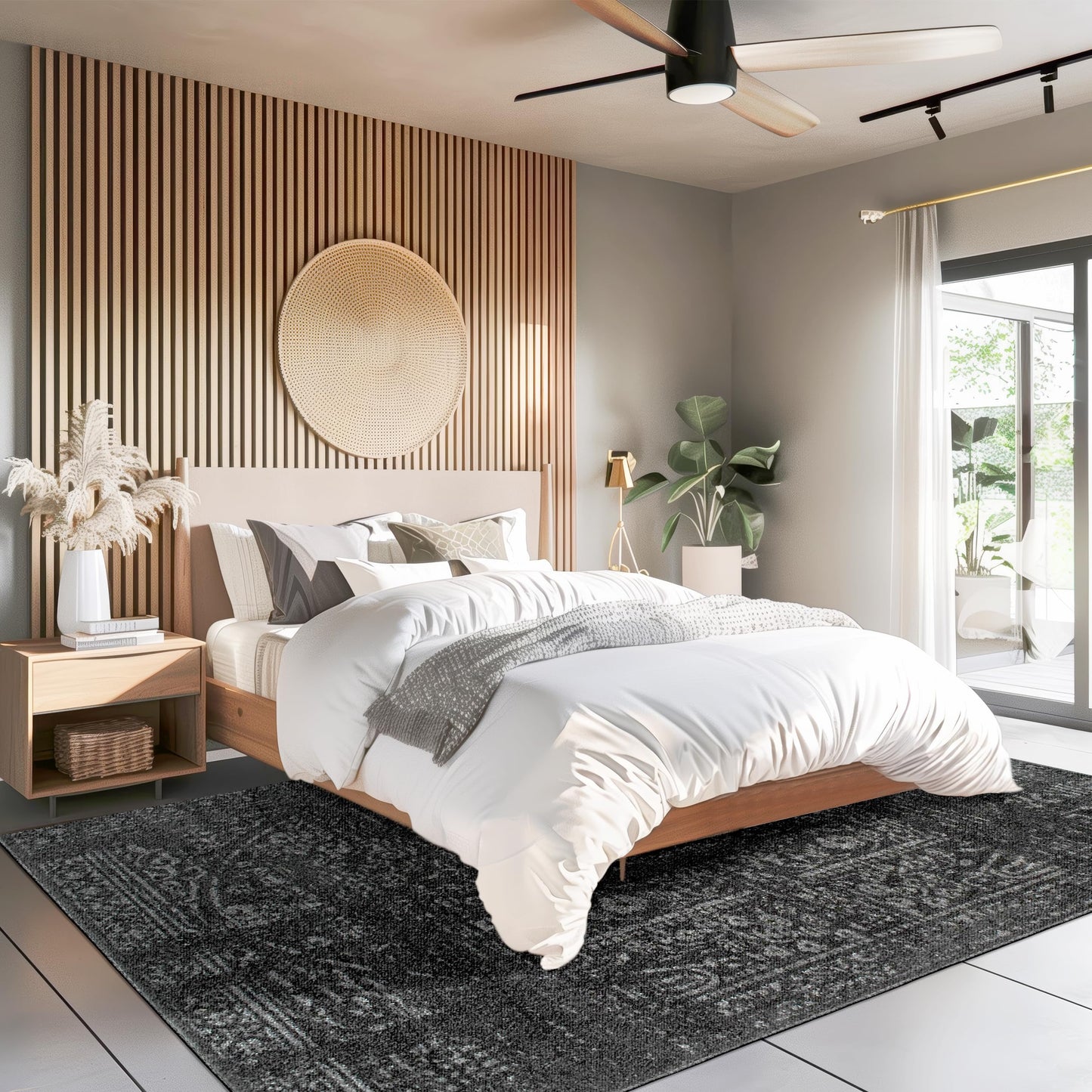 nuLOOM Arlena Vintage Traditional Area Rug - 4x6 Area Rug Modern/Contemporary Black/Grey Rugs for Living Room Bedroom Dining Room Kitchen