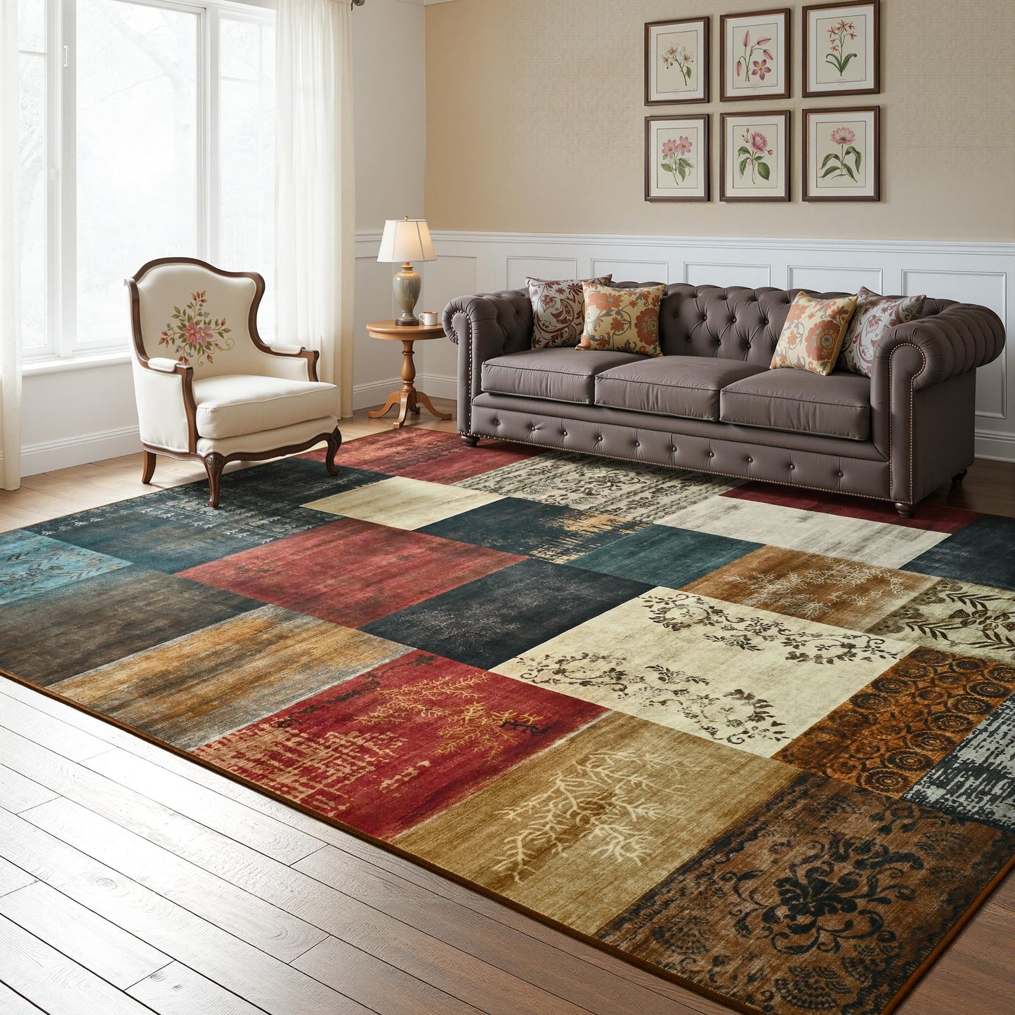 Tepook Modern Area Rug for Living Room, 8x10 Geometric Large Rugs for Bedroom, Washable Patchwork Rug Indoor Non-Slip Throw Carpets for Dining Room Office Farmhouse Home Decor, Multi