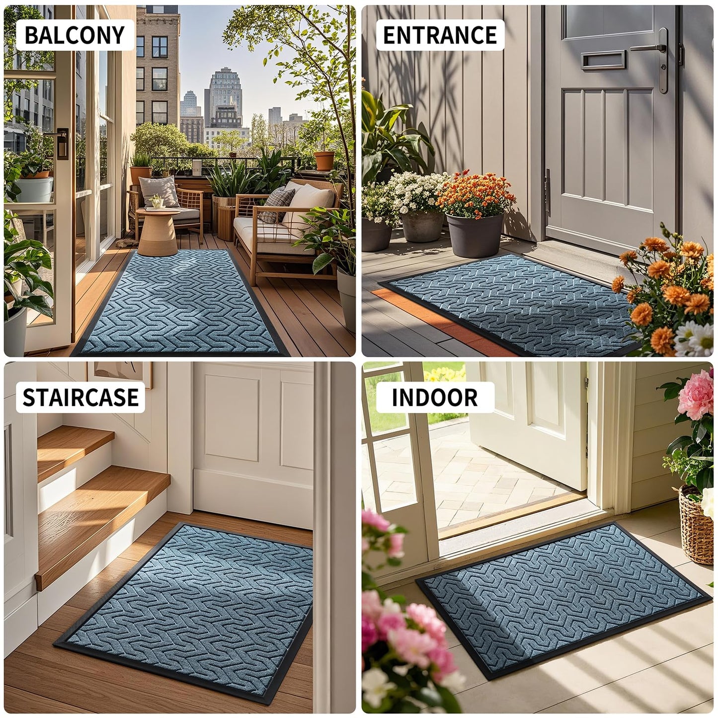 Yimobra Front Door Mat Outside Entrance 29.5x17, Waterproof Heavy Duty Outdoor Mats for Front Door, Non Slip Rubber Entry Mat for Garage Patio Indoor, Mix Blue